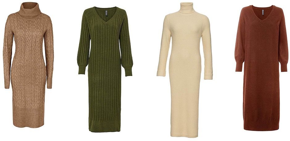 Damen - Strickkleid in Midilänge mit Struktur - khakibeige