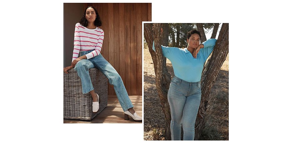 Inspiration - Polo-Shirt aus Rippe mit Seitenschlitzen - alpenblau