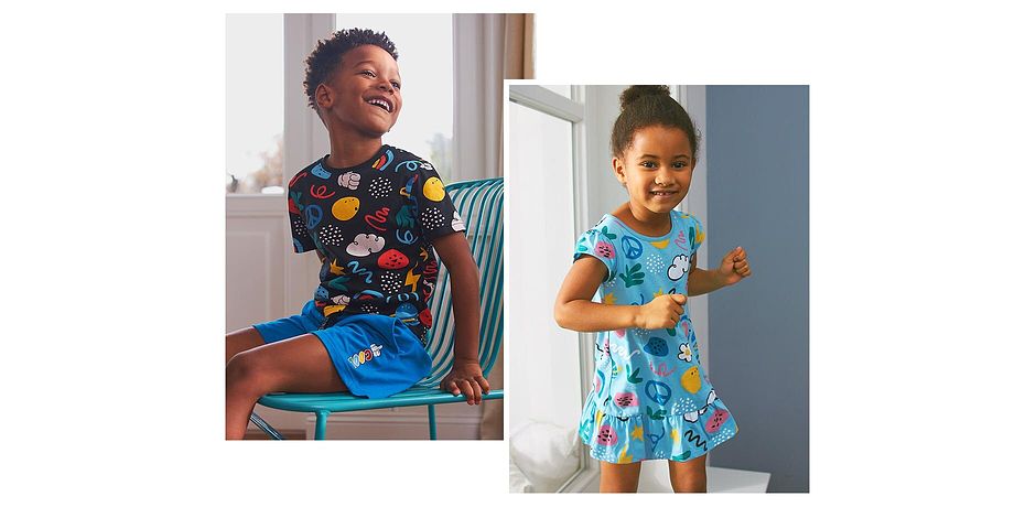Kinder - T-Shirt (2er Pack) - schwarz/weiß bedruckt