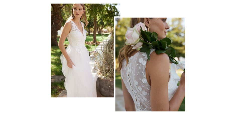 Damen - Brautkleid mit Spitze - weiß