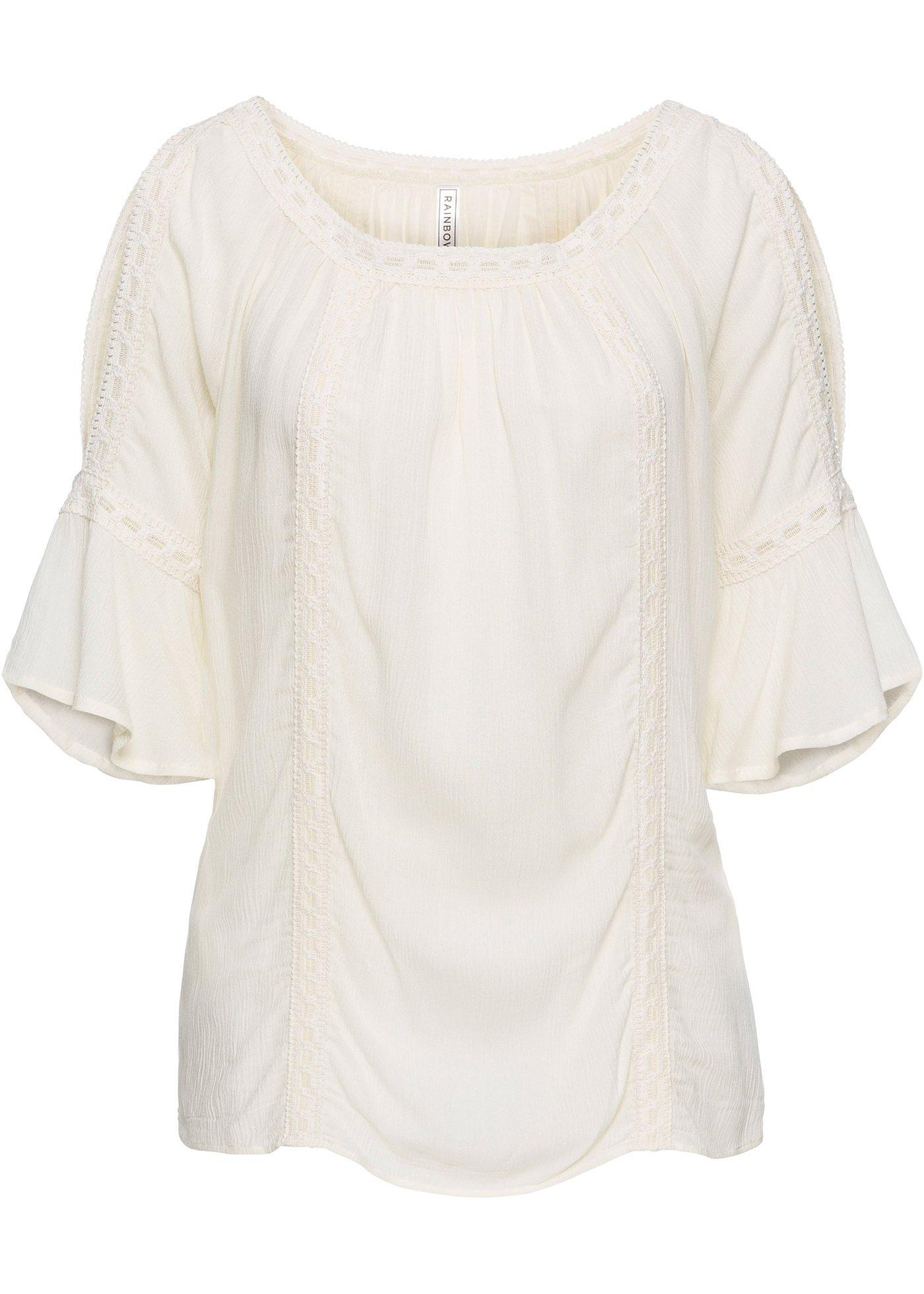 Crinkle-Bluse mit Spitzeneinsatz Crinkle-Bluse mit Spitzeneinsatz
