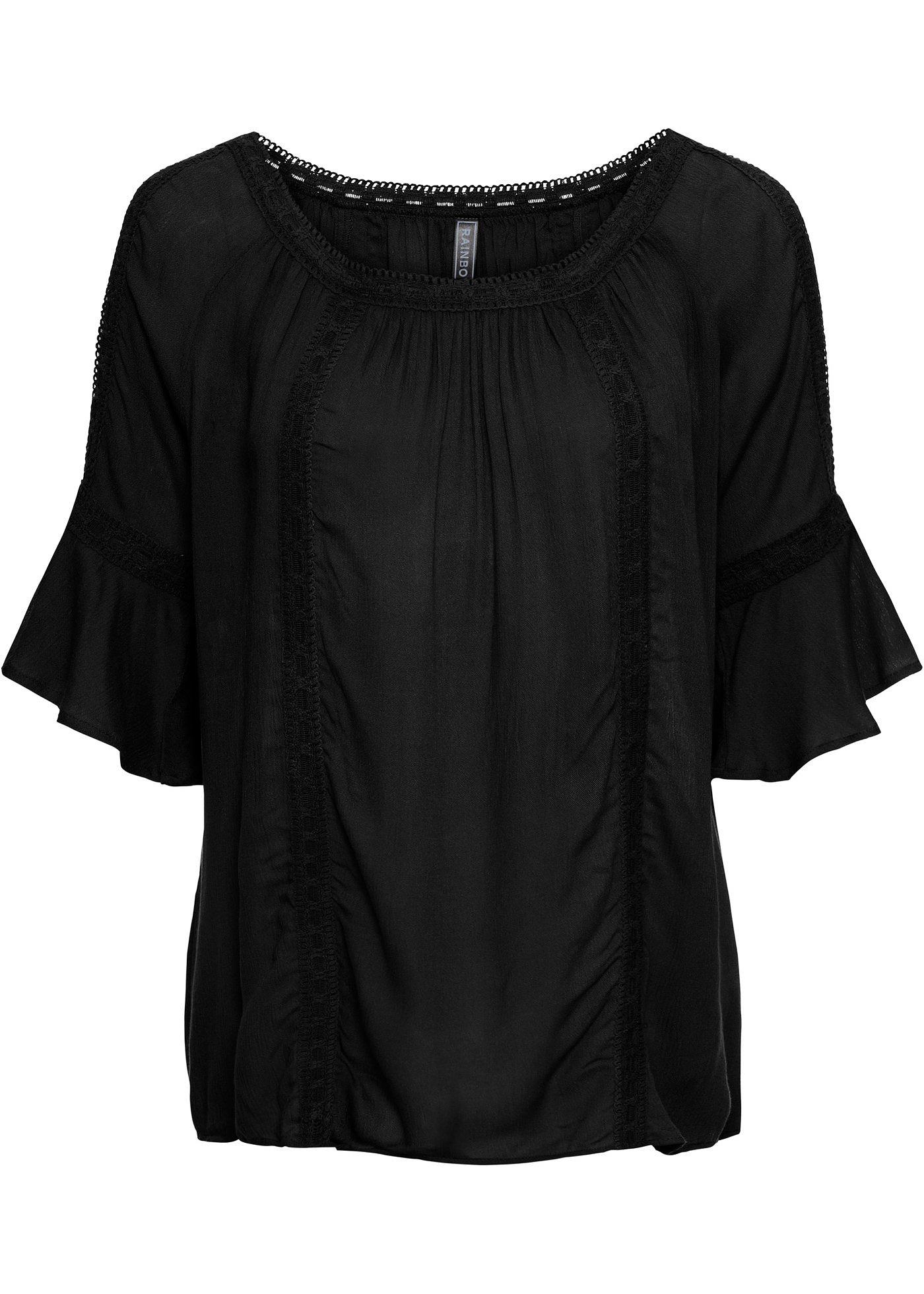 Crinkle-Bluse mit Spitzeneinsatz Crinkle-Bluse mit Spitzeneinsatz