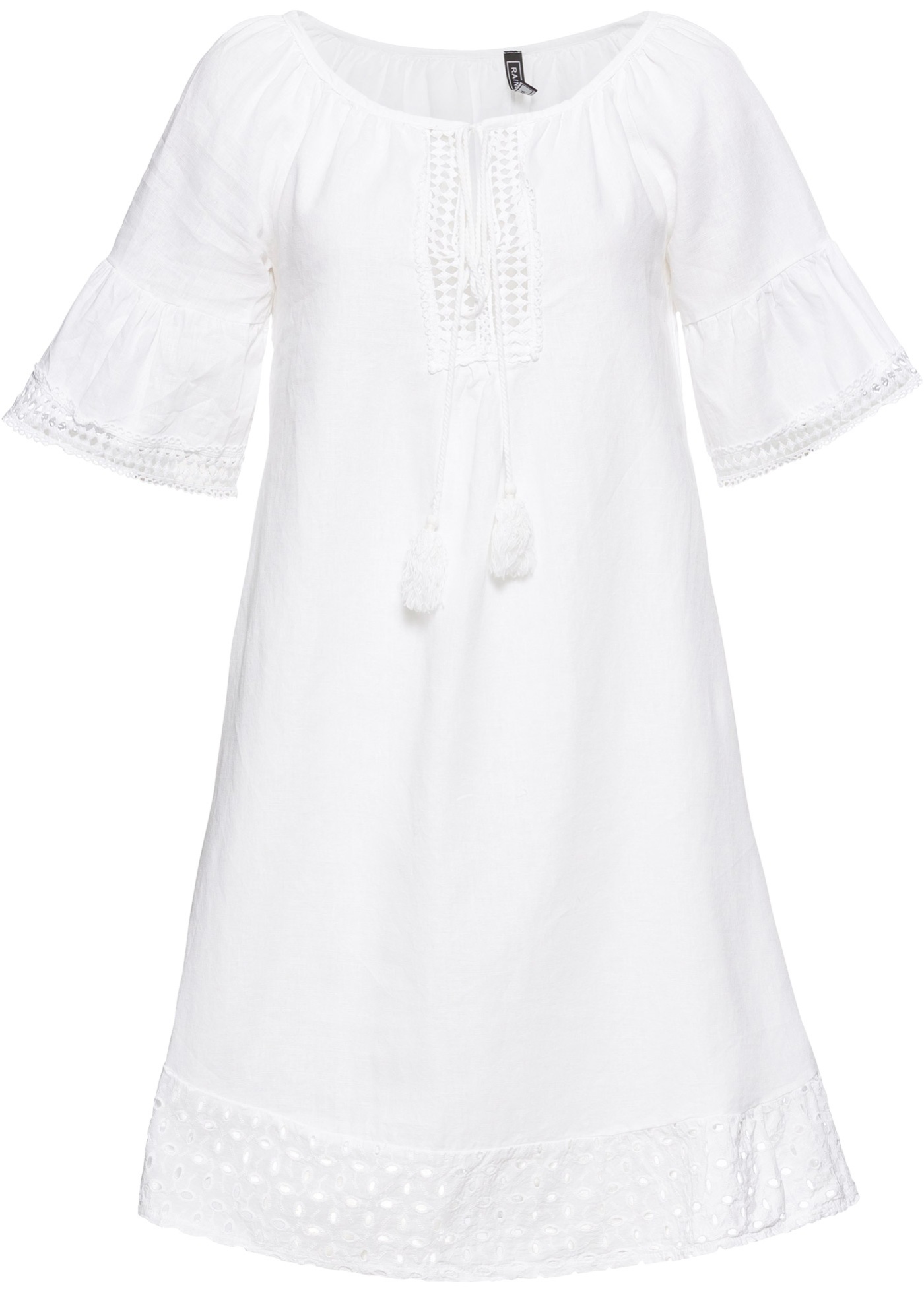 Белые льняные платья с кружевом
