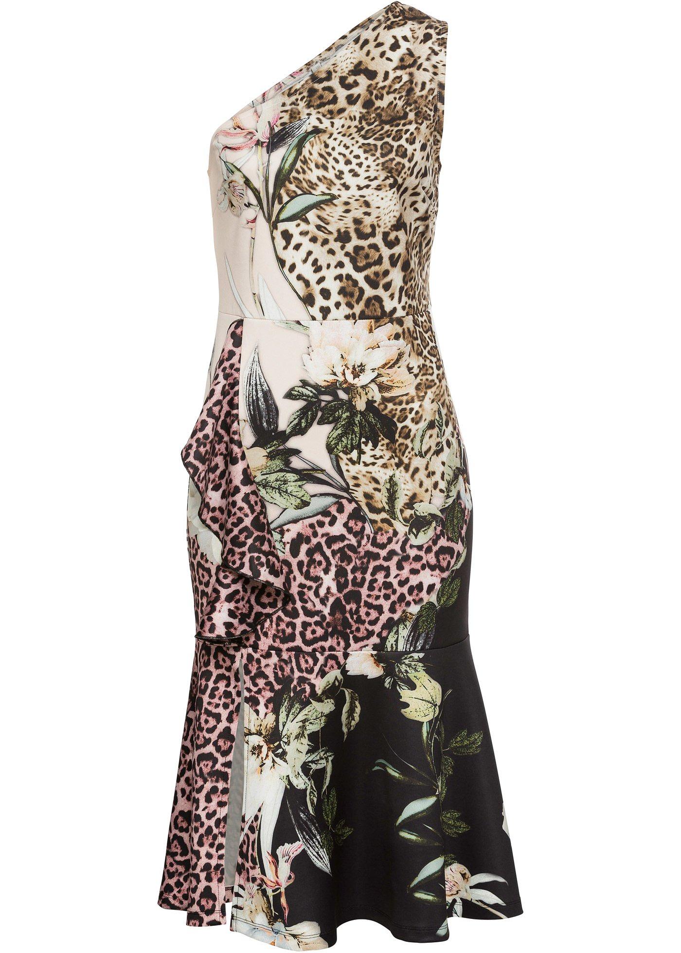 One-Shoulder-Kleid mit Leo-Print One-Shoulder-Kleid mit Leo-Print