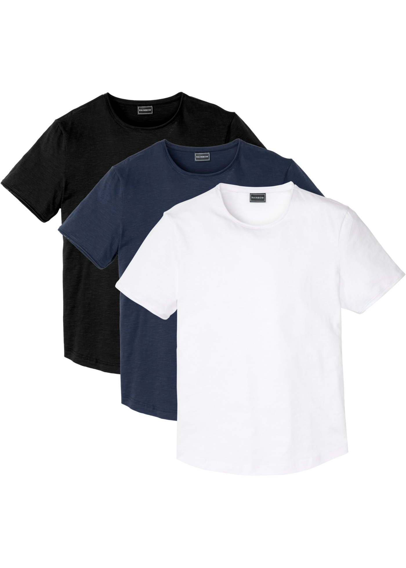 T-Shirt mit Rollsaum (3er Pack), Slim Fit