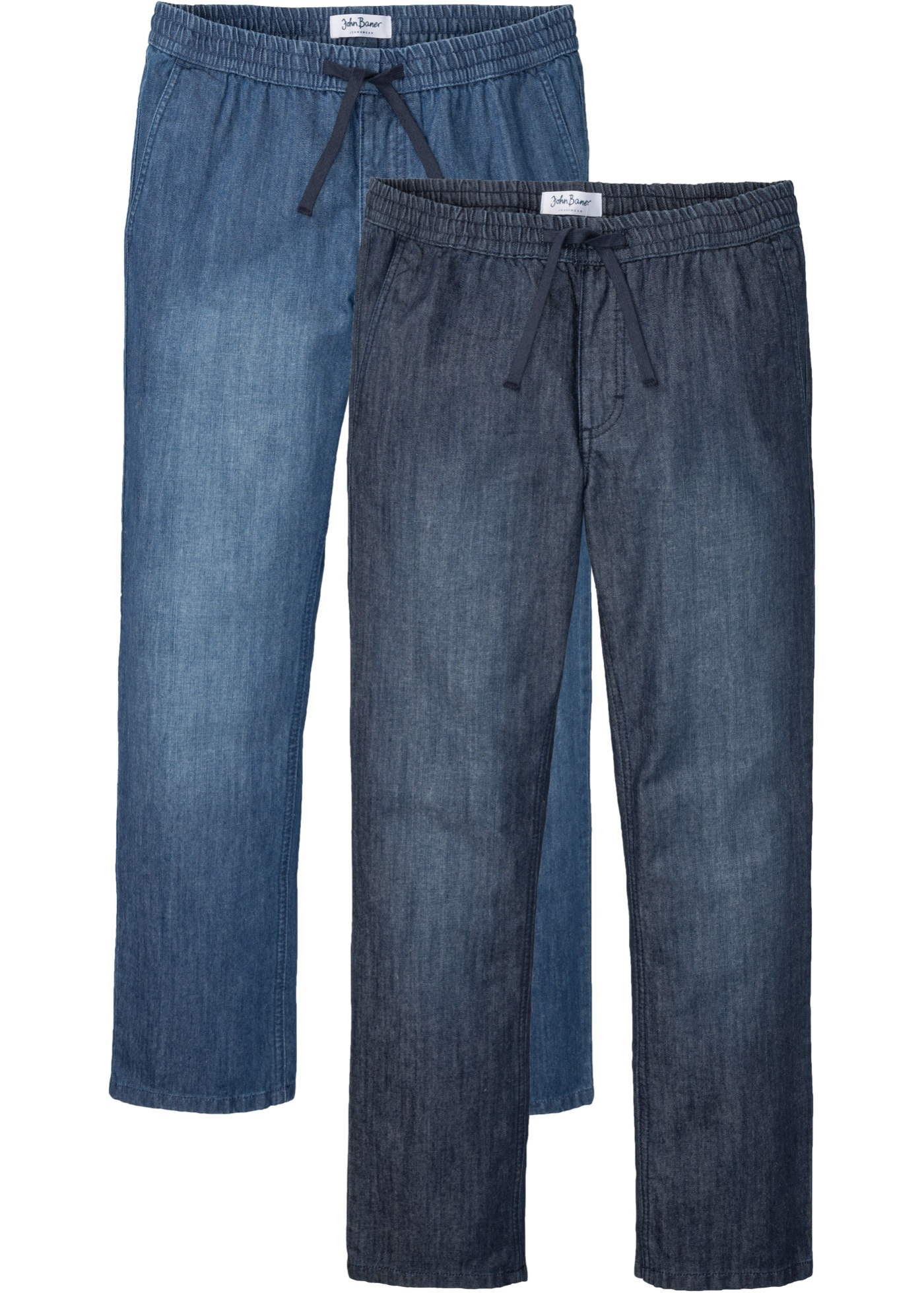 Regular Fit Jeans mit elastischem Bund, Straight (2er Pack)