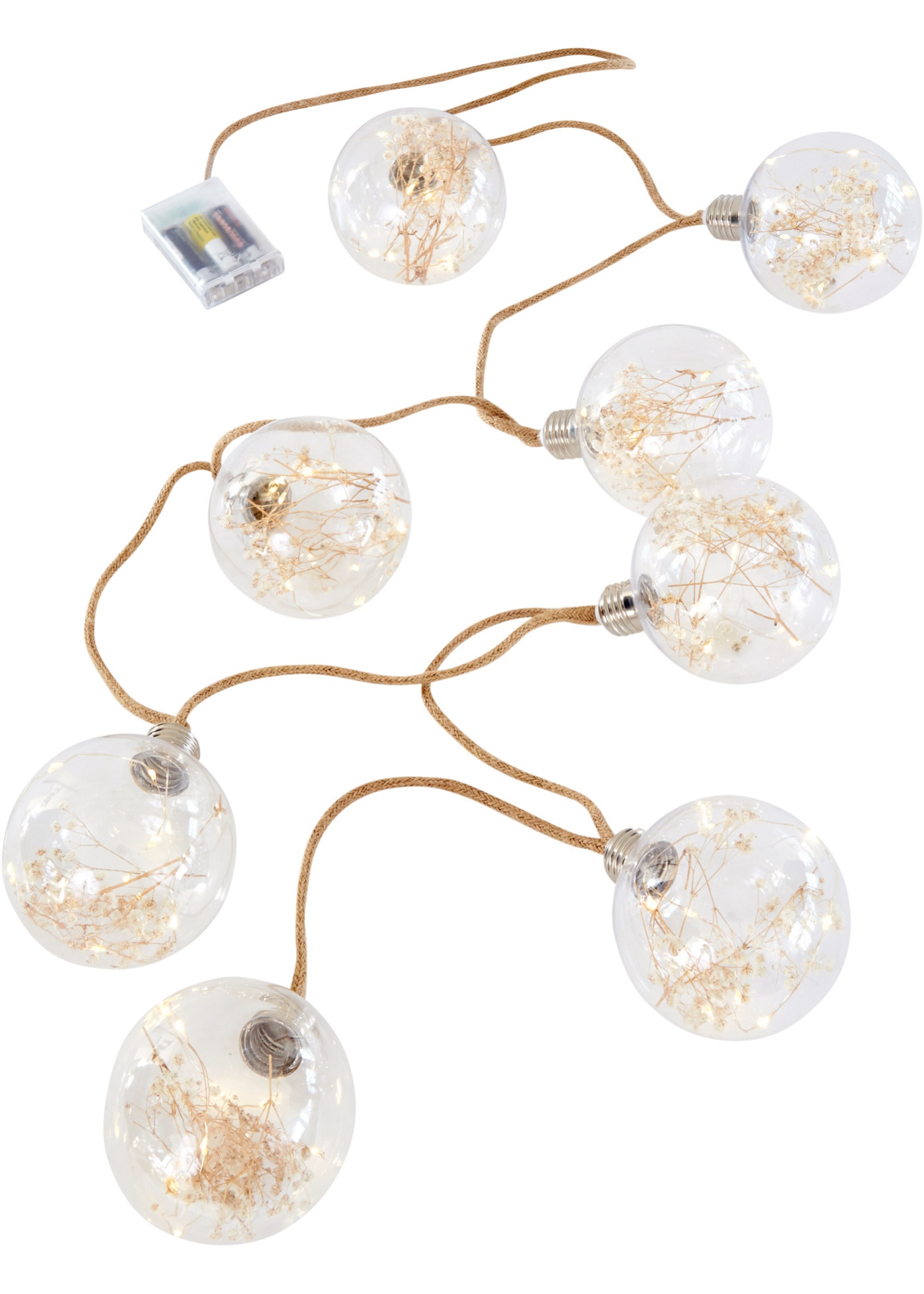 LED-Lichterkette mit 8 Kugeln mit Trockenblumen