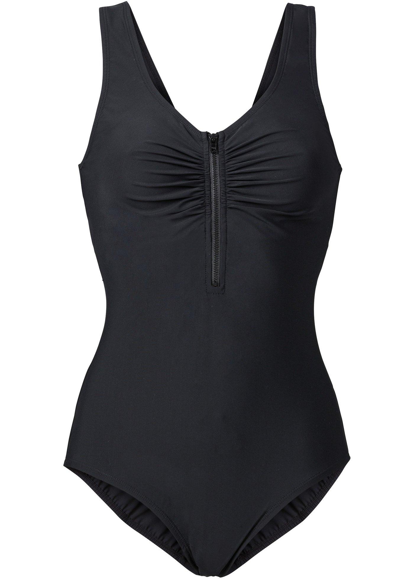 Attraktiver Formbadeanzug mit Reißverschluss vorne - schwarz