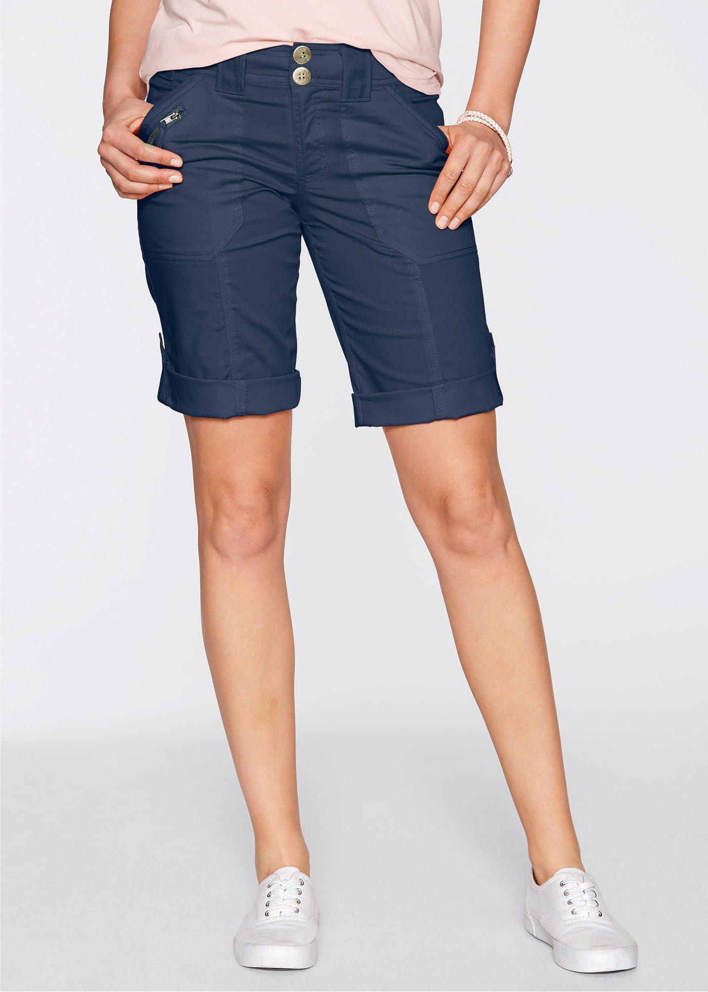 Welche Kurze Hose Bei Kräftigen Beinen Schöne kurze Hose mit Gürtelschlaufen und krempelbaren Beinen - dunkelblau