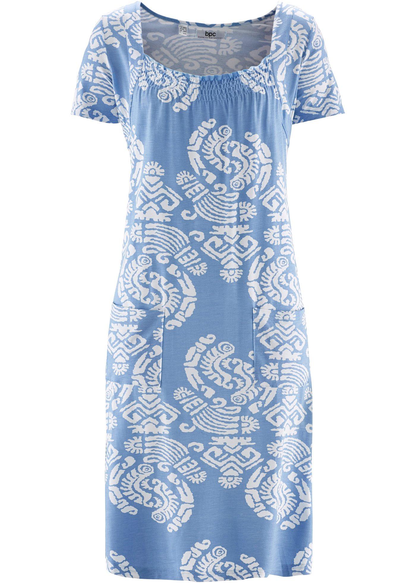 Bedrucktes Jerseykleid mit Taschen, Halbarm Bedrucktes Jerseykleid mit Taschen, Halbarm