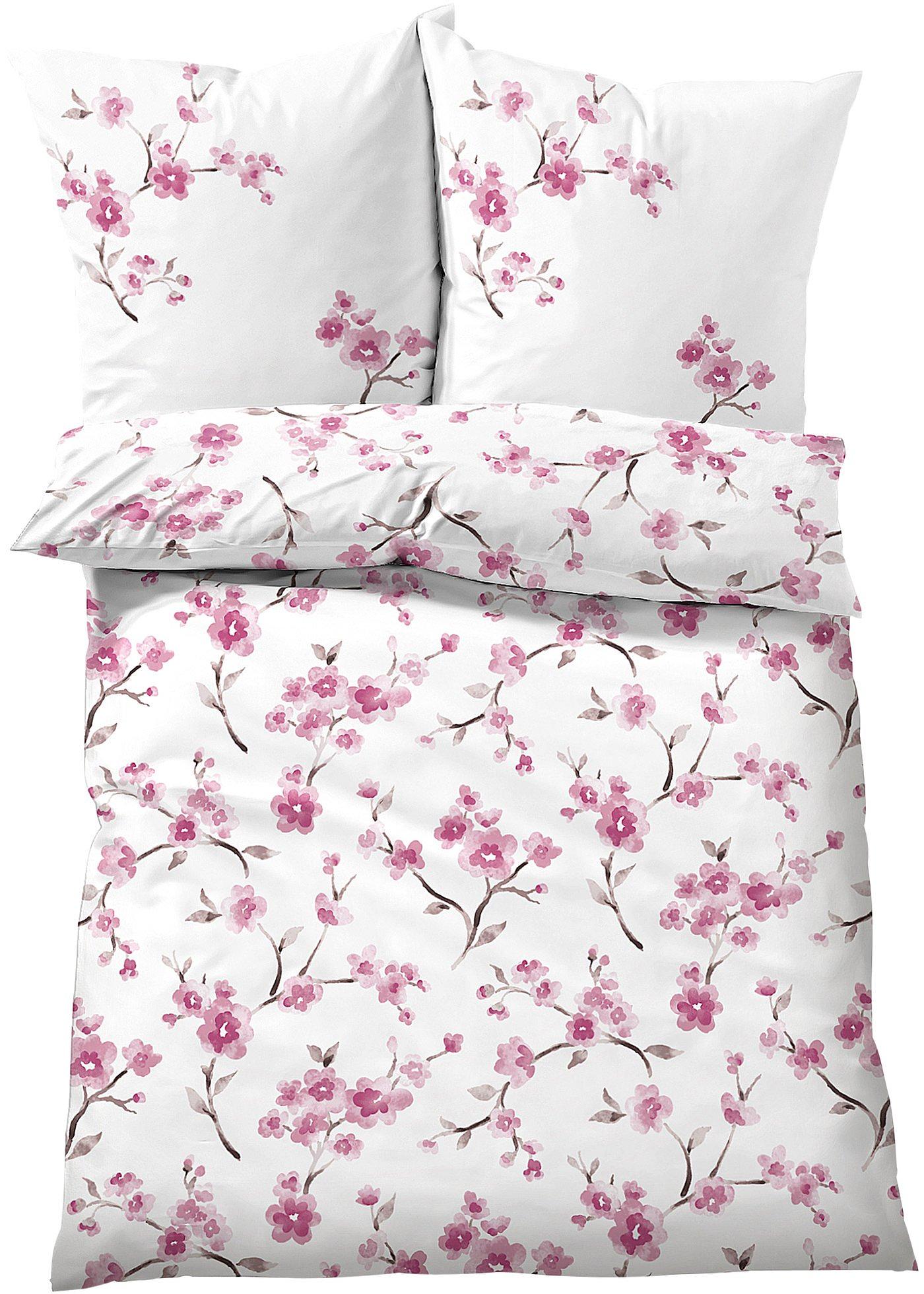 Frühlingsbote: Schicke Bettwäsche mit Kirschblüten Druck - rosa, Microfaser
