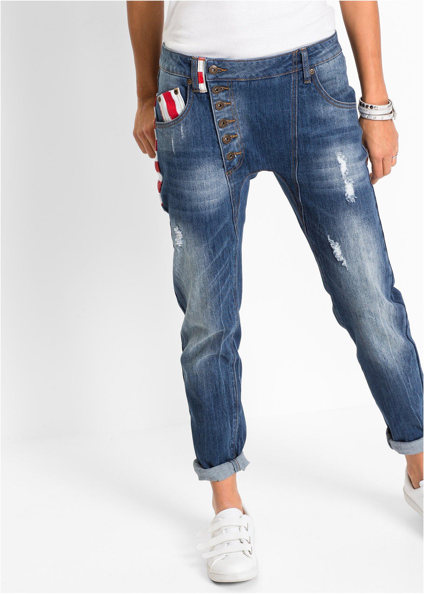 Originelle Boyfriend-Jeans mit schräger Knopfleiste - blue stone