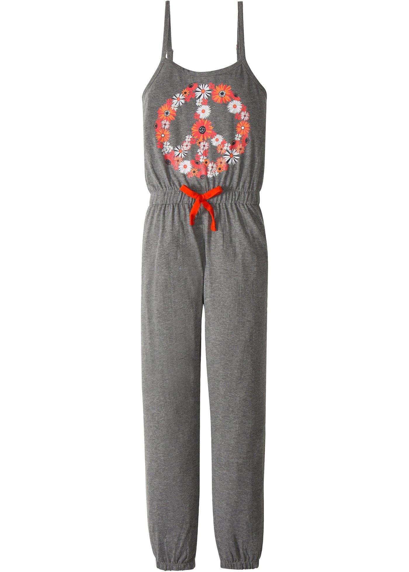 Schöner Jumpsuit mit Druckmotiv und Bindeband grau meliert