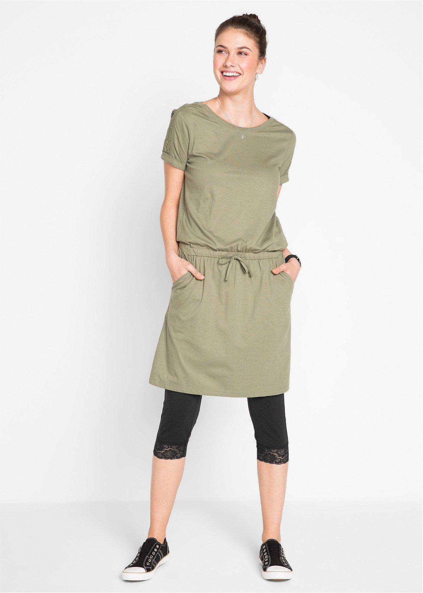 Legginsy rybaczki z koronkową wstawką - Bonprix