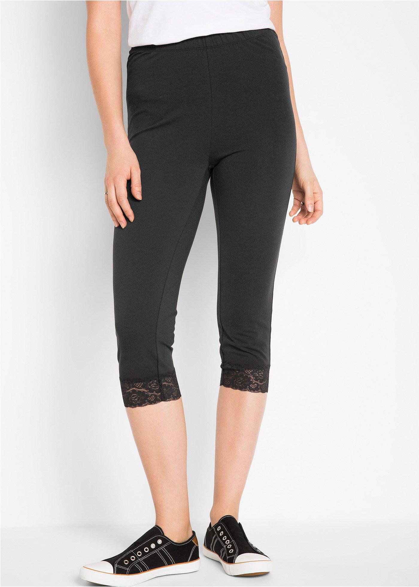Legginsy rybaczki z koronkową wstawką - Bonprix