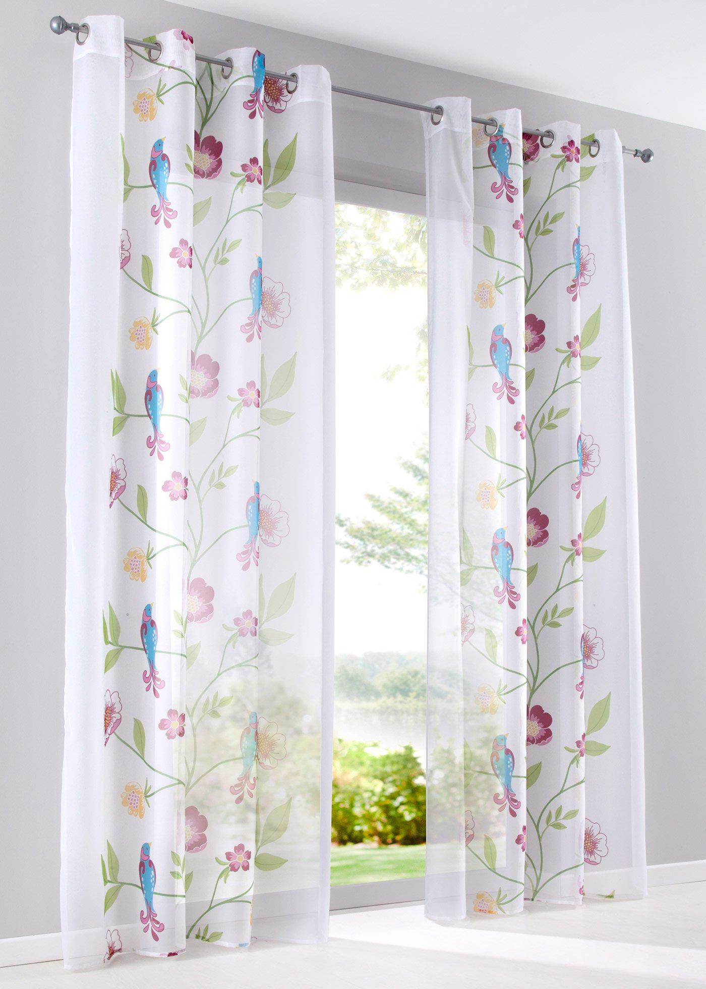 Transparente Gardine mit Blumen Druck (1er Pack) weiß/bunt - bonprix.de