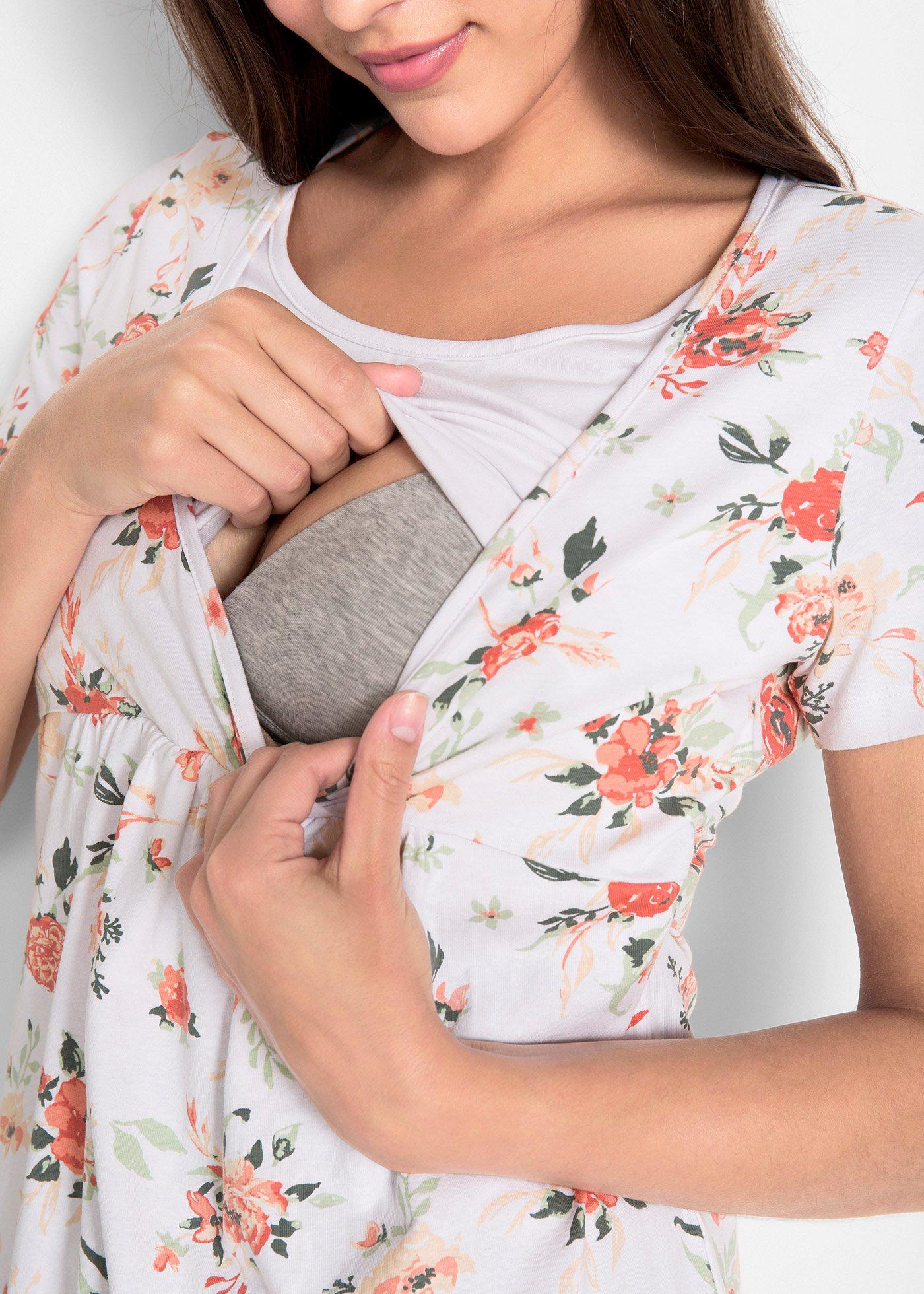 Shirt 2 w 1 ciążowy i do karmienia piersią, z bawełny organicznej - Bonprix
