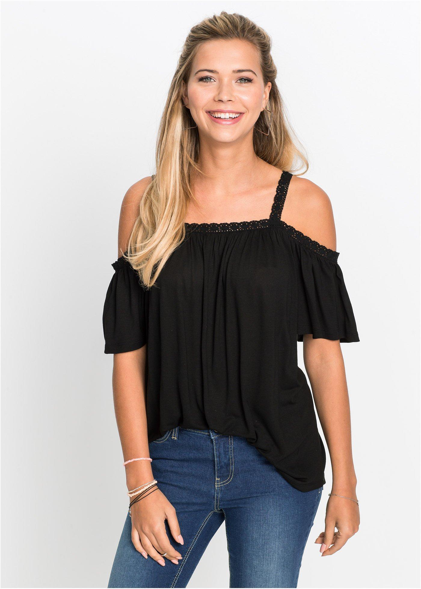 T-shirt z odkrytymi ramionami z miękkiej wiskozy - Bonprix
