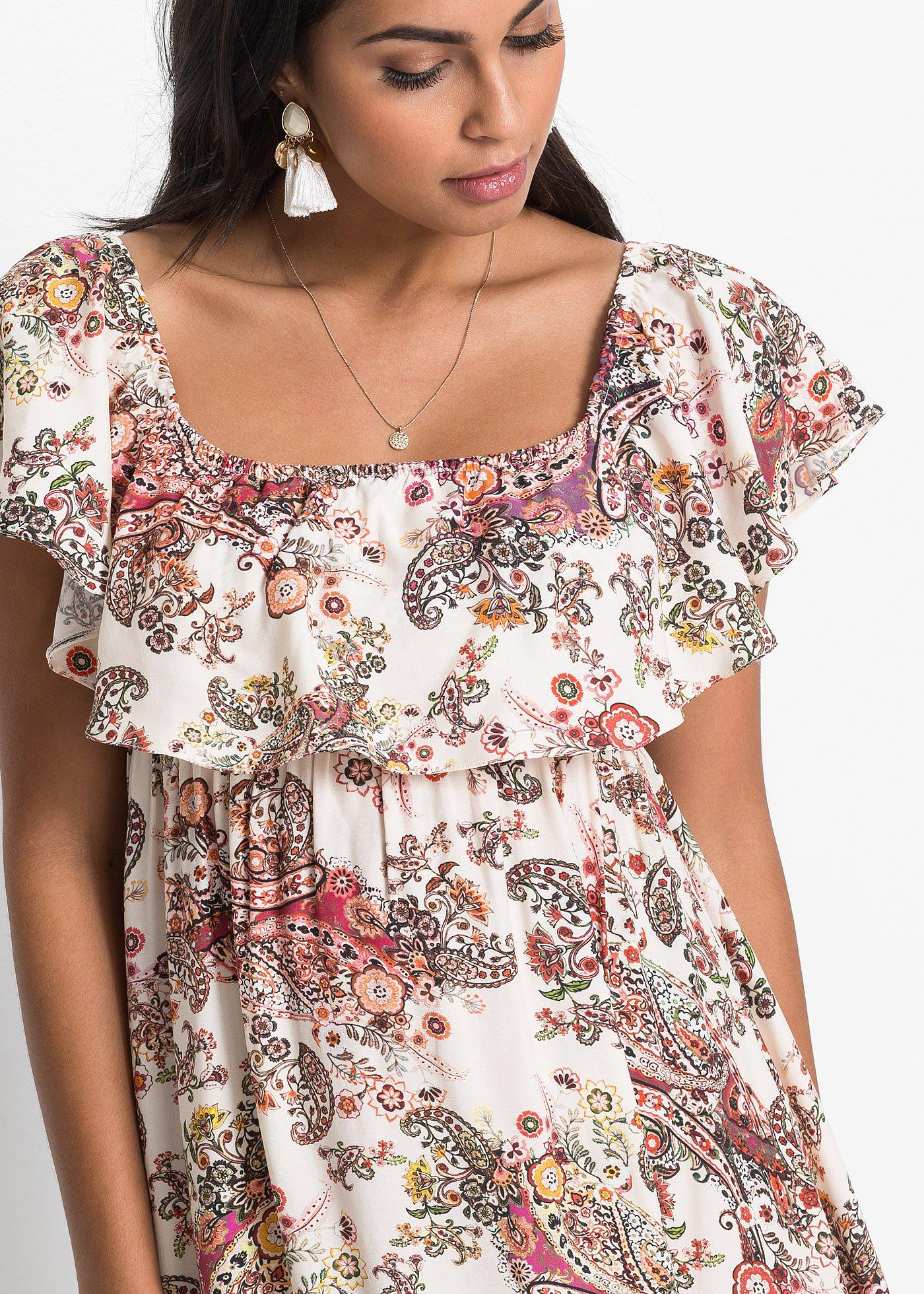 Sukienka z dekoltem carmen, z lejącej wiskozy - Bonprix