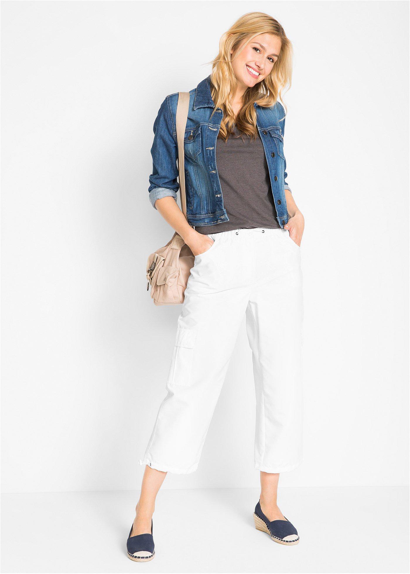 Spodnie 7/8 high waist z wygodnym paskiem (2 pary) - Bonprix