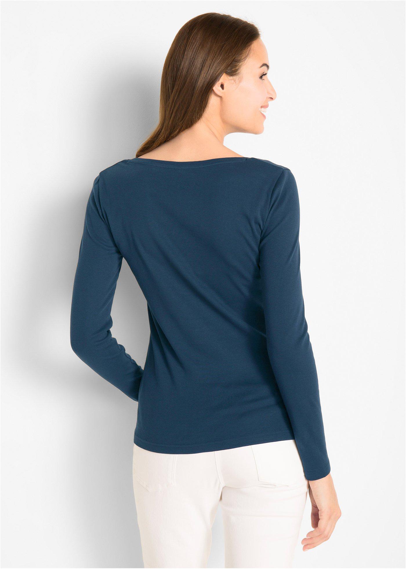 T-shirt col rond en coton, manches longues