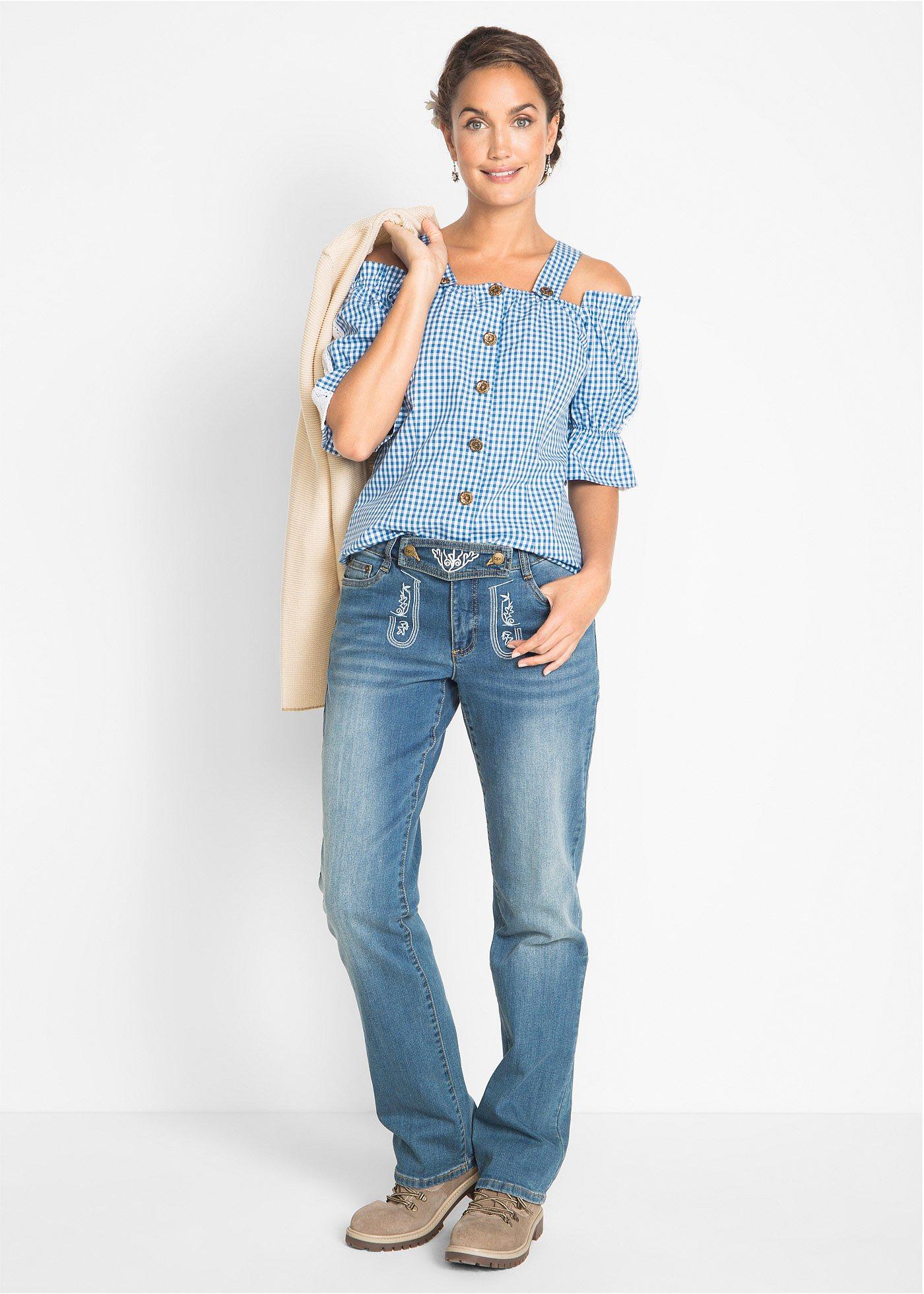 Bluzka w ludowym stylu, krótki rękaw - Bonprix