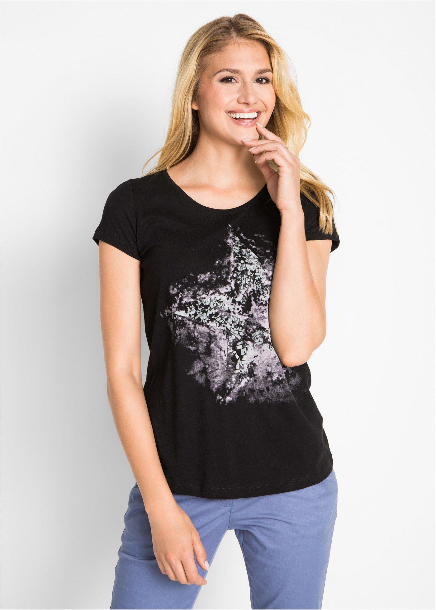 Shirt bawełniany z przędzy mieszankowej, krótki rękaw - Bonprix
