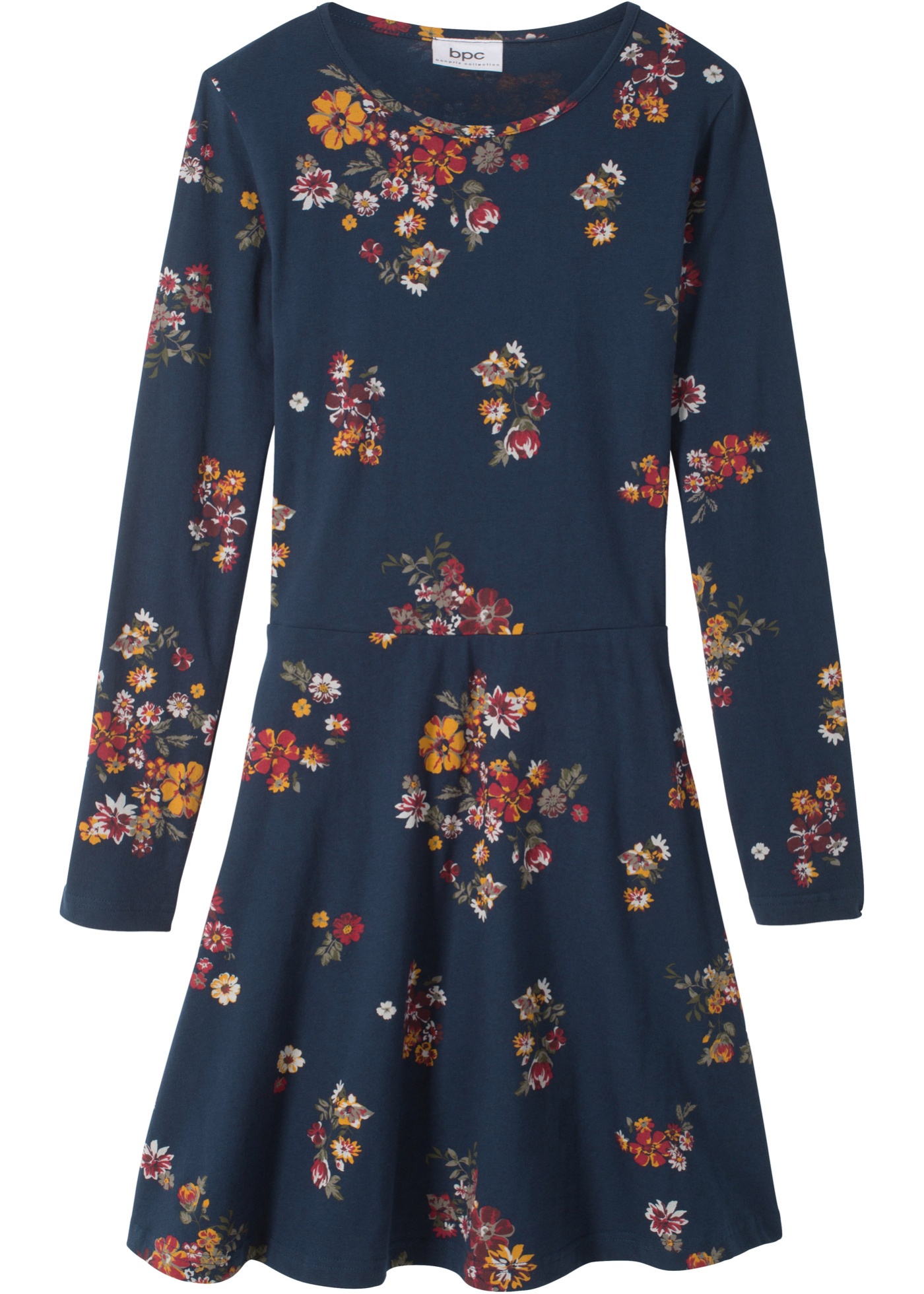 Mädchen Langarm-Jerseykleid mit Blumenmuster aus Bio-Baumwolle