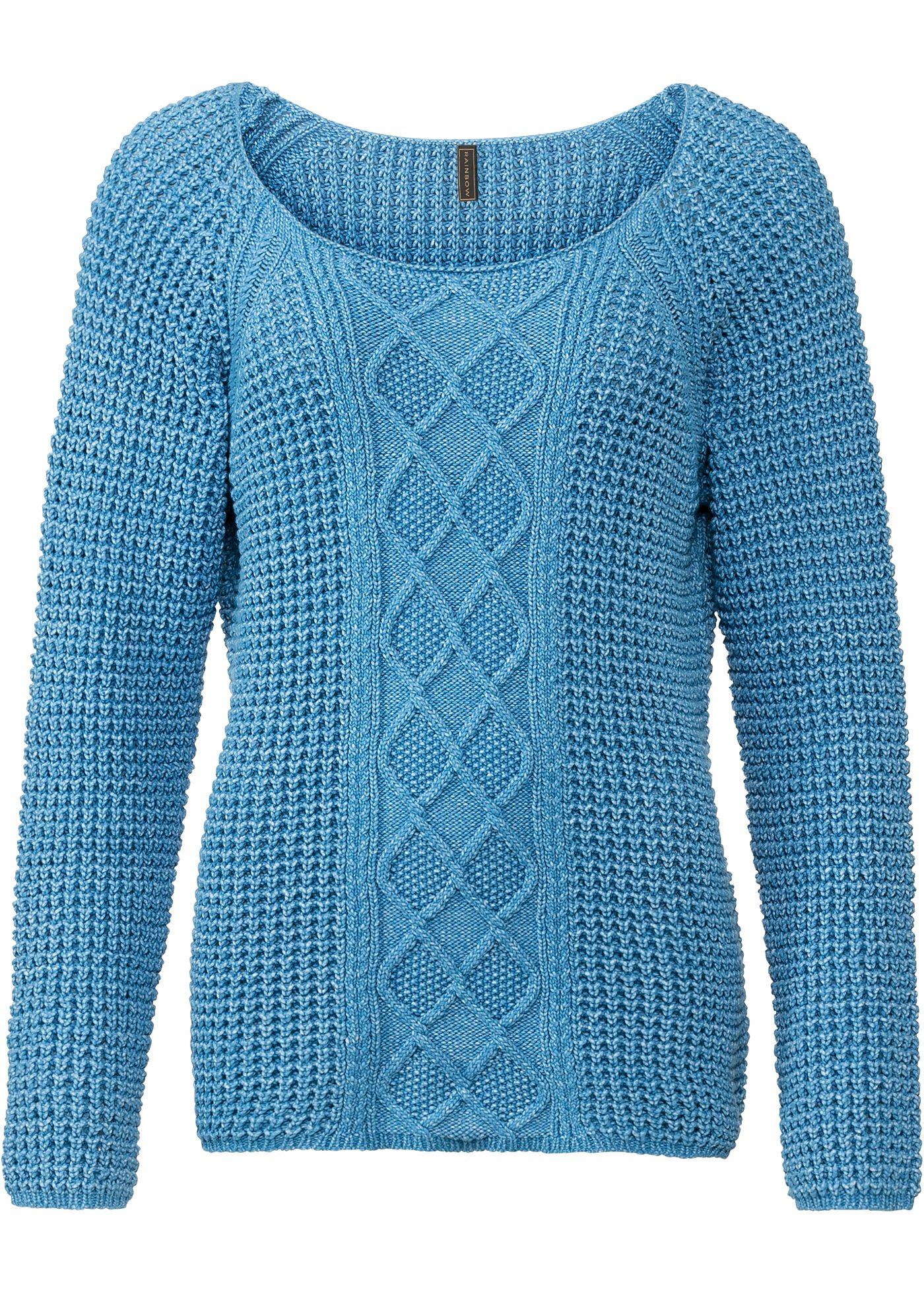 Angesagter StrickmixPullover aus Baumwolle blau meliert