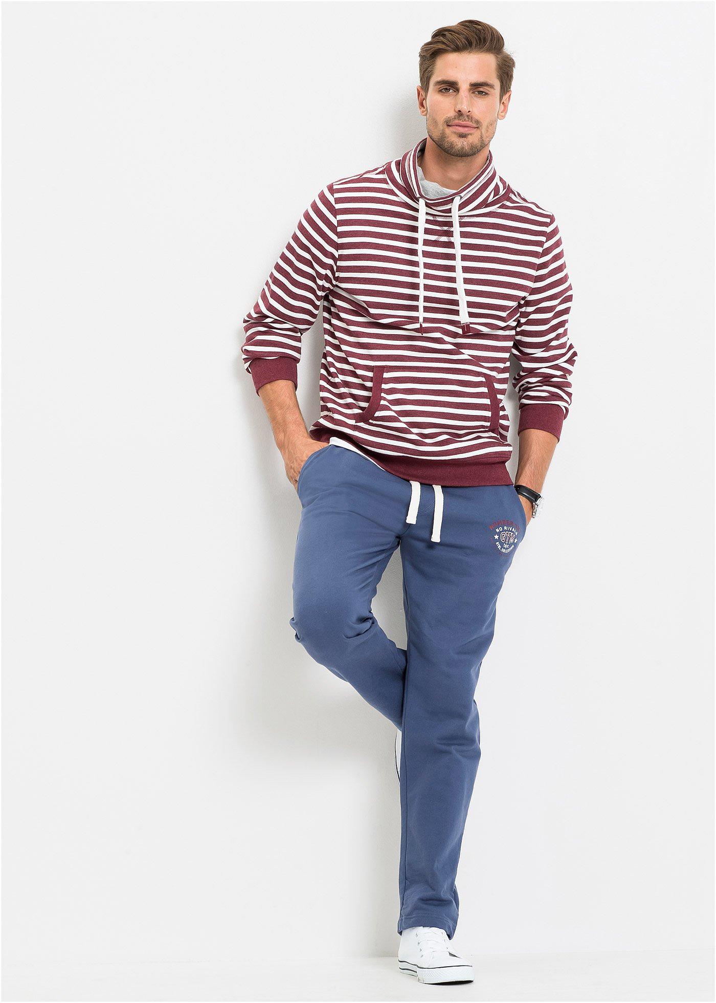 Spodnie sportowe z czystej bawełny, ze sportowymi detalami - Bonprix