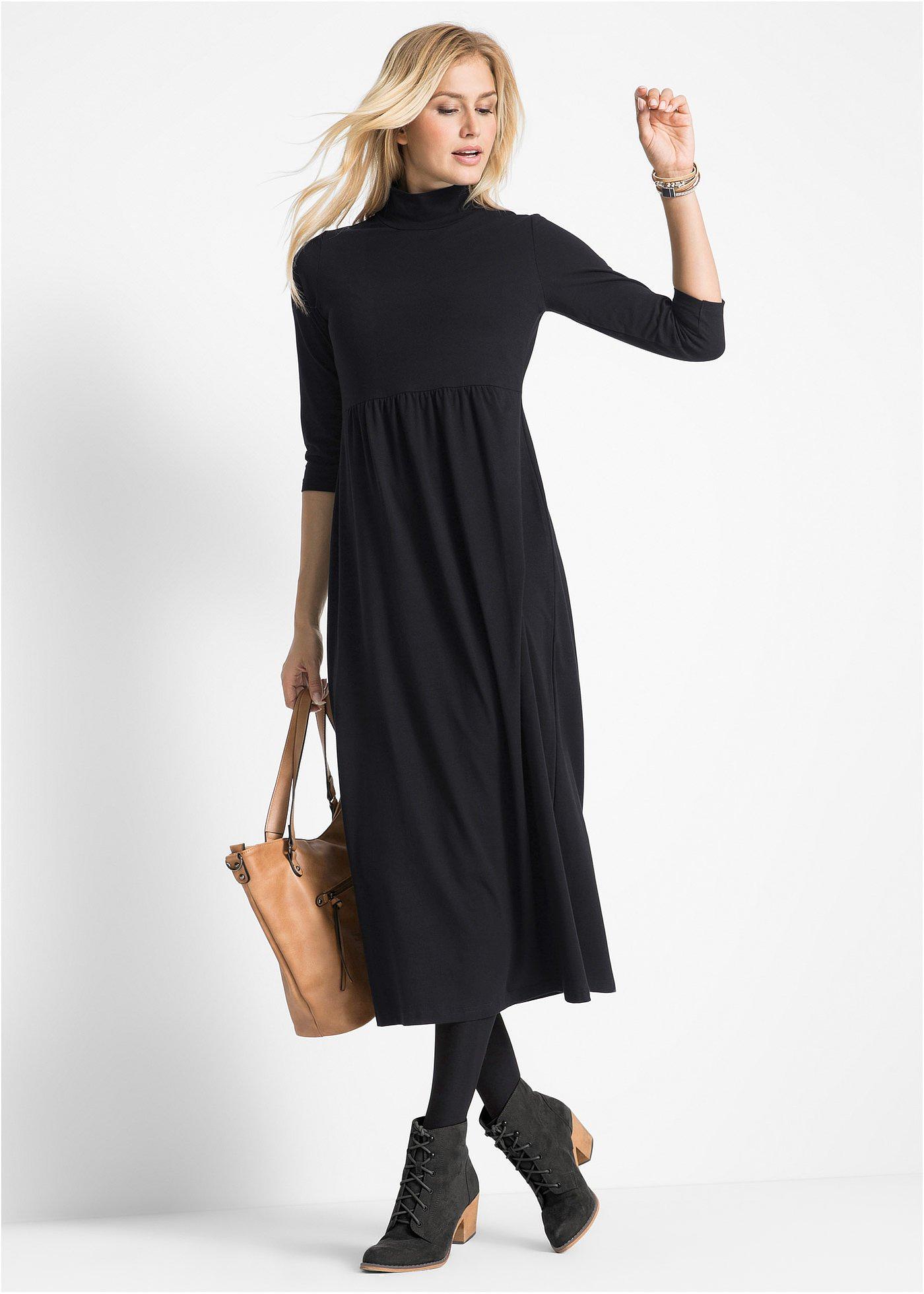 Sukienka shirtowa midi, rękawy 3/4 - Bonprix