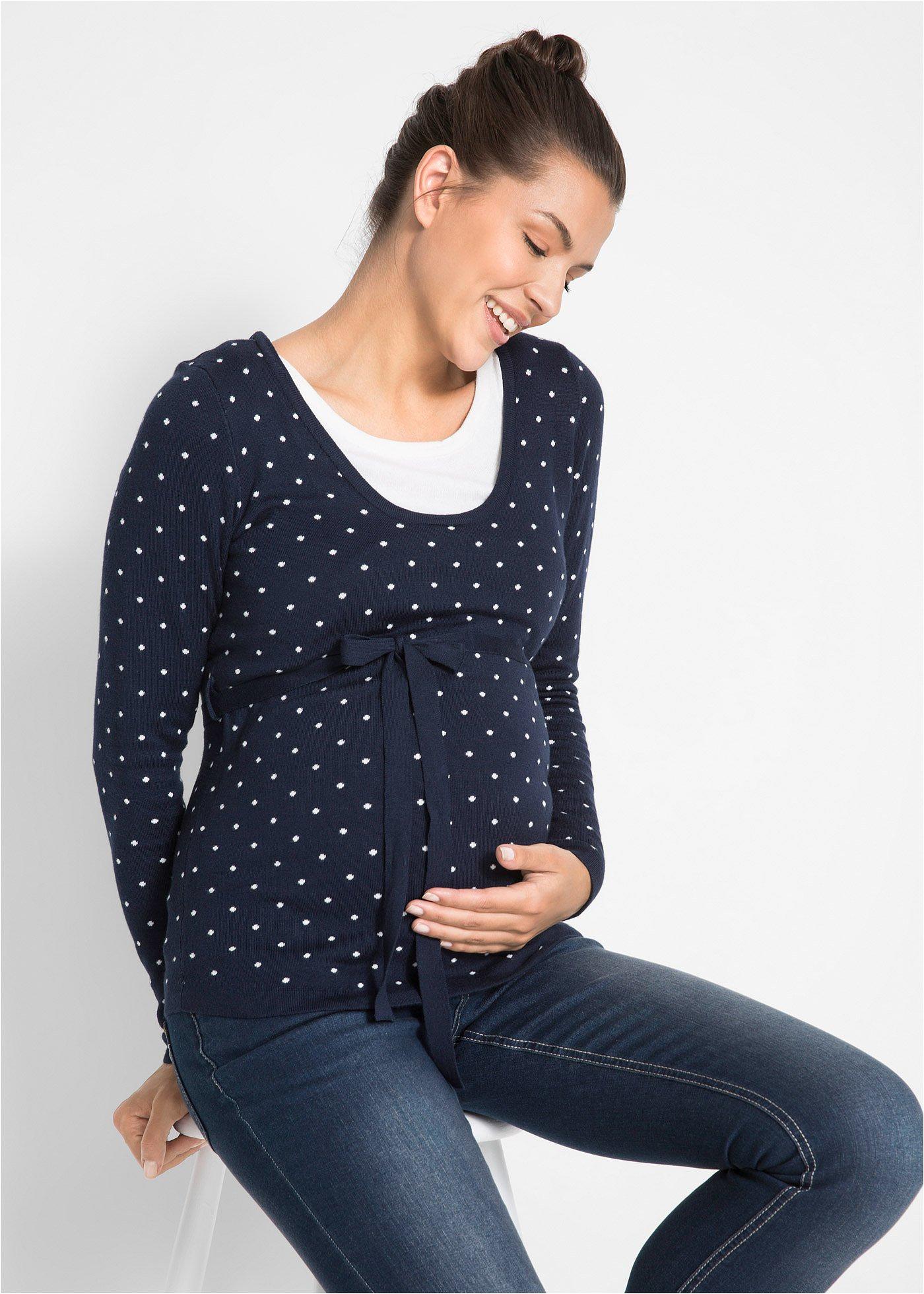 Sweter ciążowy i do karmienia piersią 2w1 z cienkiej dzianiny - Bonprix