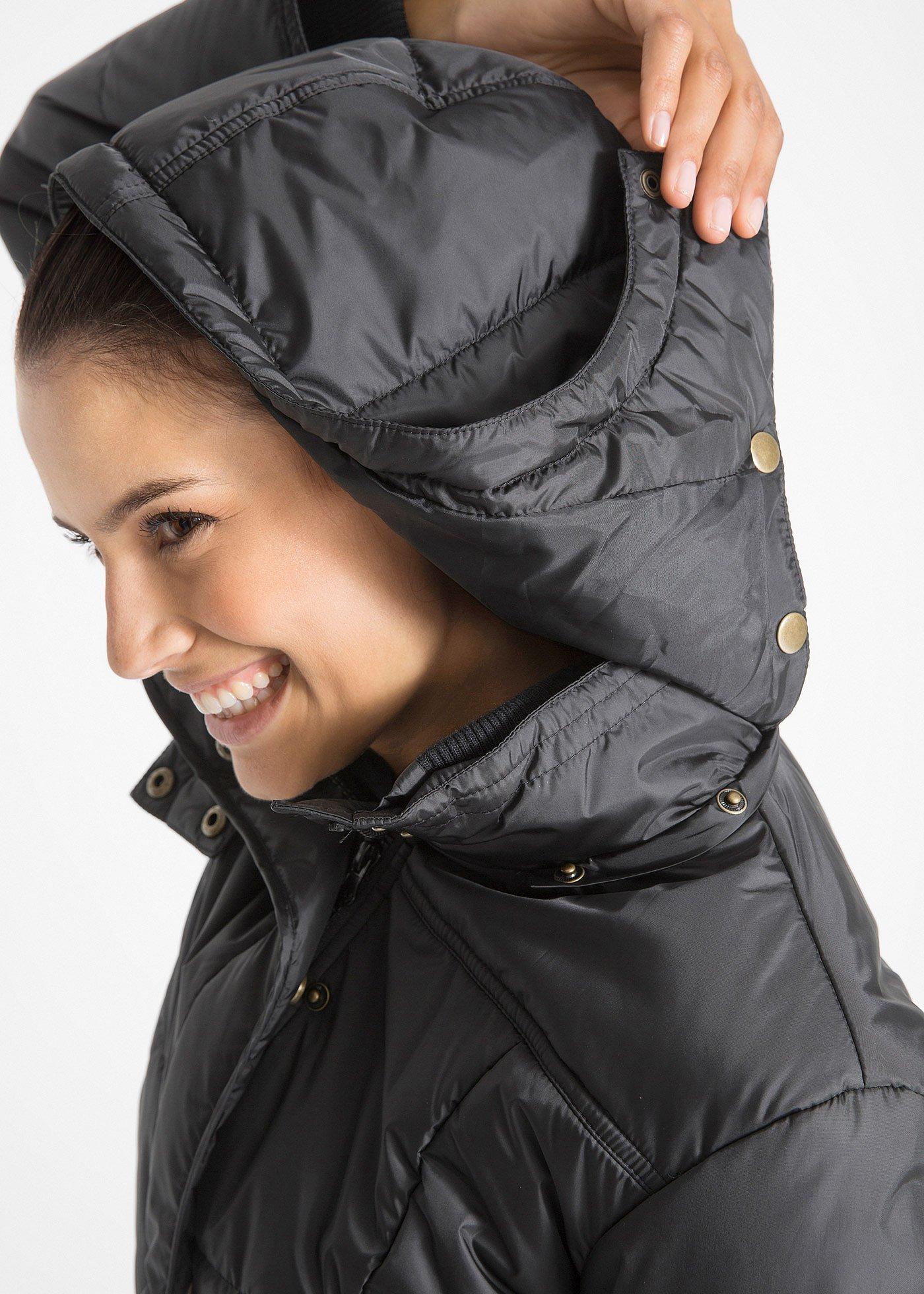 Długa kurtka pikowana, ocieplana, z kołnierzem i kapturem - Bonprix