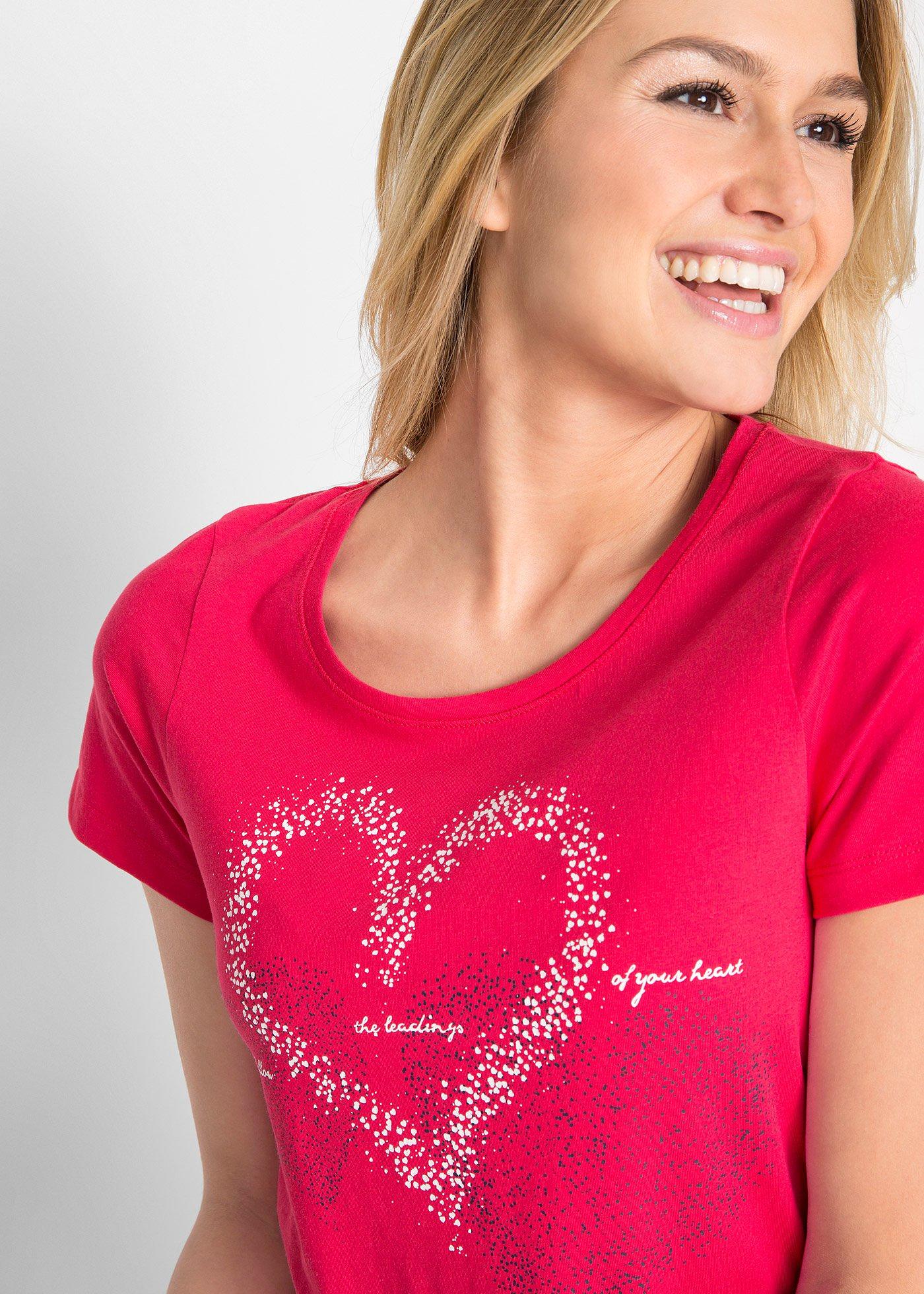 Bluzka bawełniana z nadrukiem serca z bawełny organicznej - Bonprix