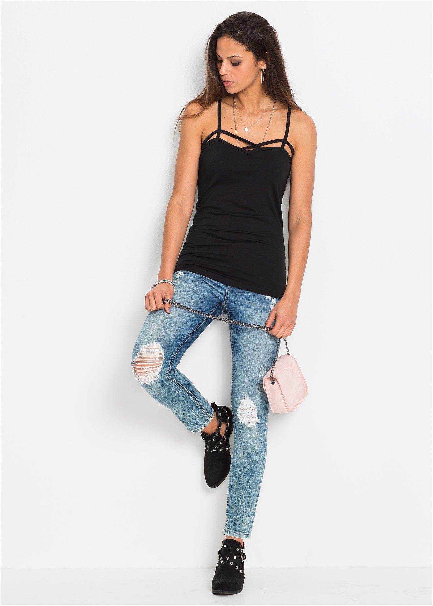 Top na wąskich ramiączkach z mieszanki bawełny (2 szt.) - Bonprix