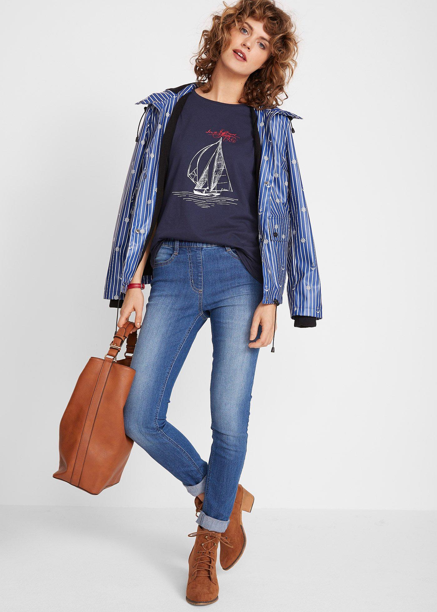 T-shirt bawełniany z rozcięciem z boku i nadrukiem - Bonprix