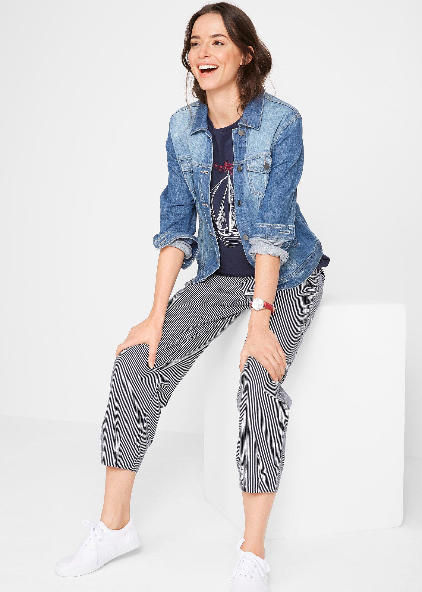 Spodnie z materiału z lnem, dł. 7/8 - Bonprix