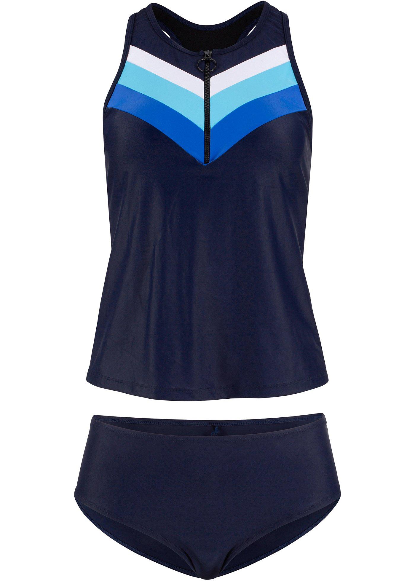 Sportlicher Tankini mit einem Reißverschluss dunkelblau/türkis
