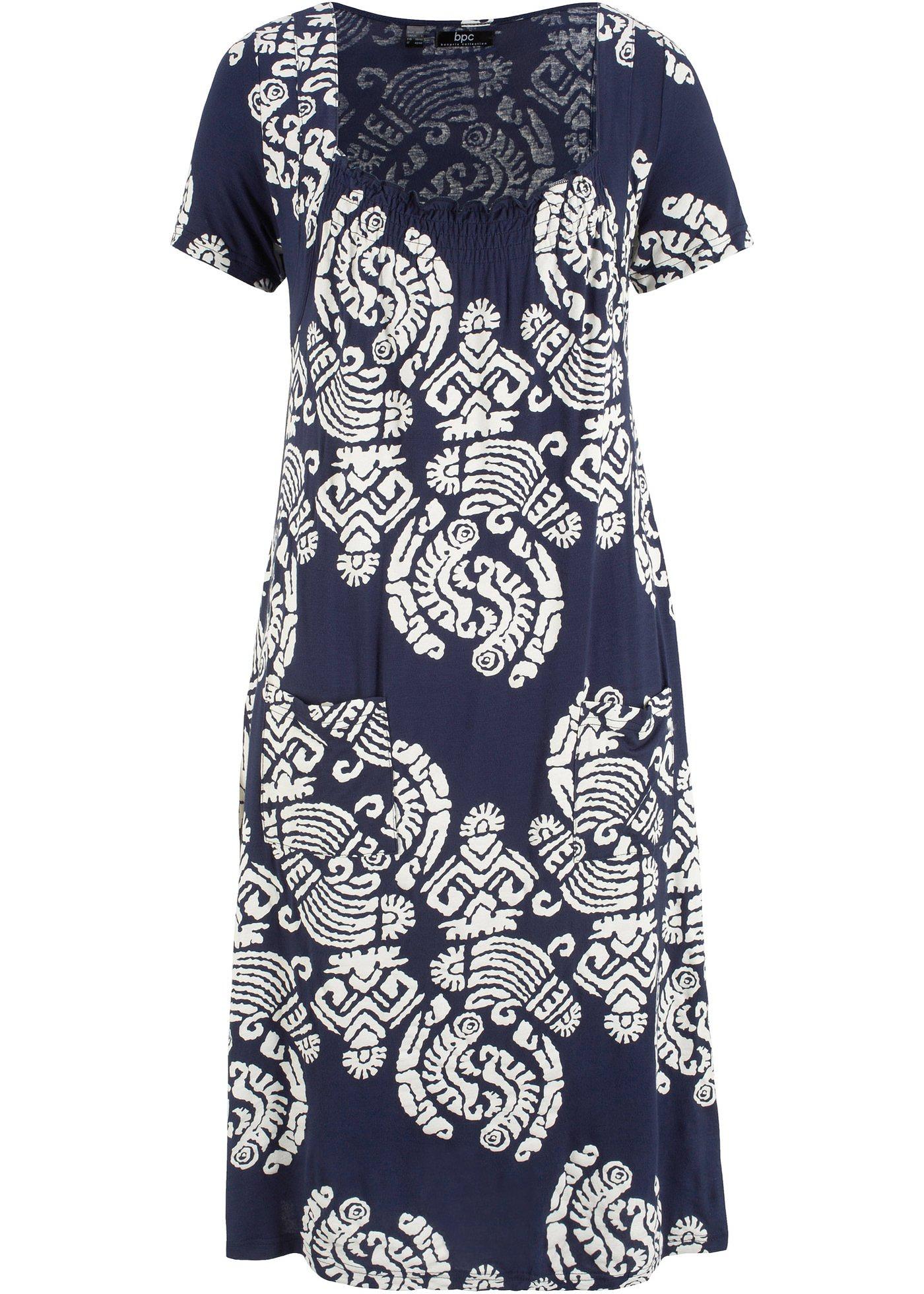 Bedrucktes Jerseykleid mit Taschen, Halbarm Bedrucktes Jerseykleid mit Taschen, Halbarm