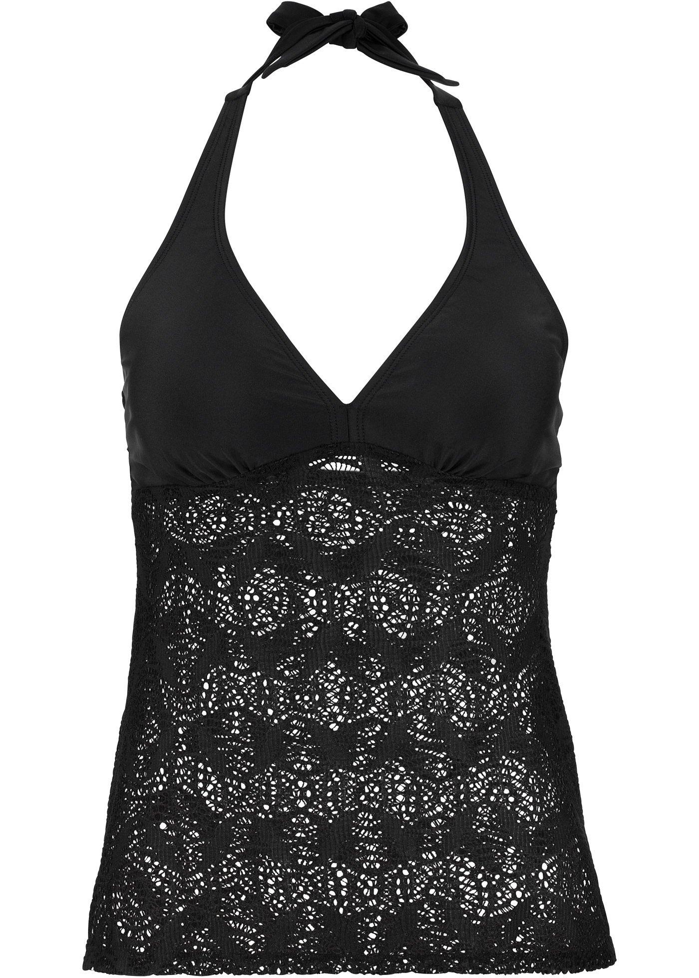 Geschmackvolles Tankini Oberteil mit transparenter Spitze schwarz