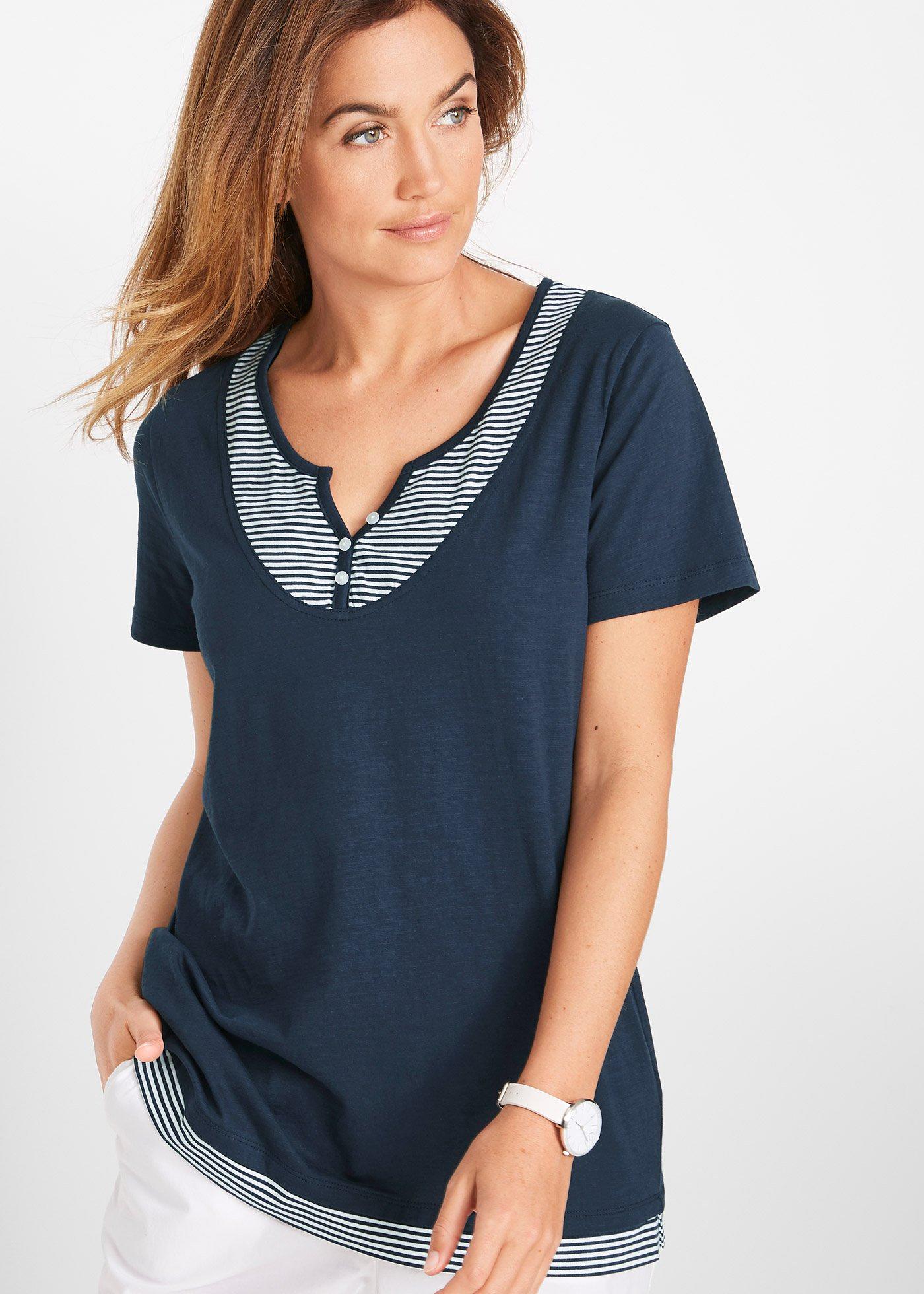 Shirt 2 w 1, krótki rękaw, z bawełny organicznej - Bonprix