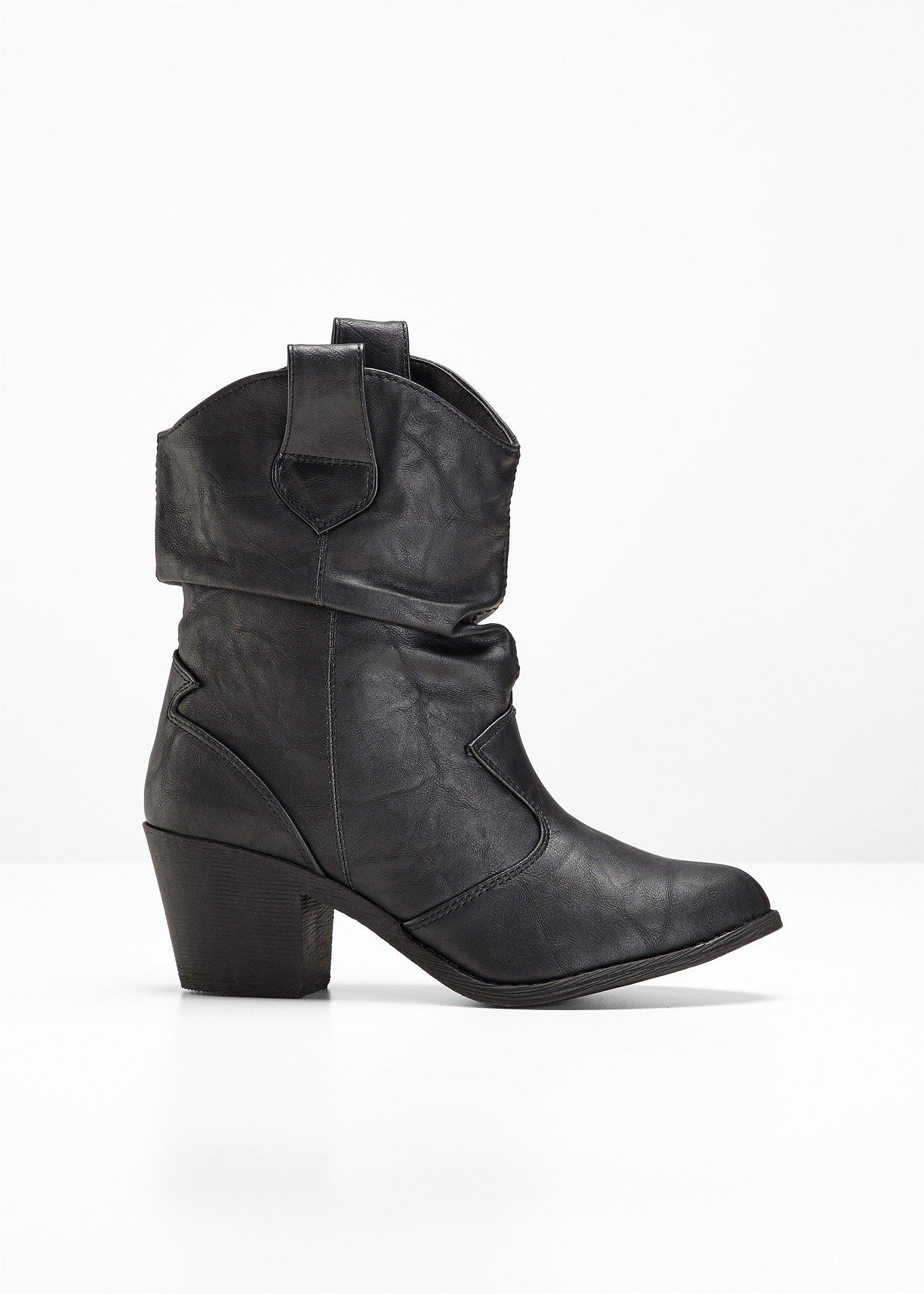 Botki kowbojki z marszczoną cholewką - Bonprix