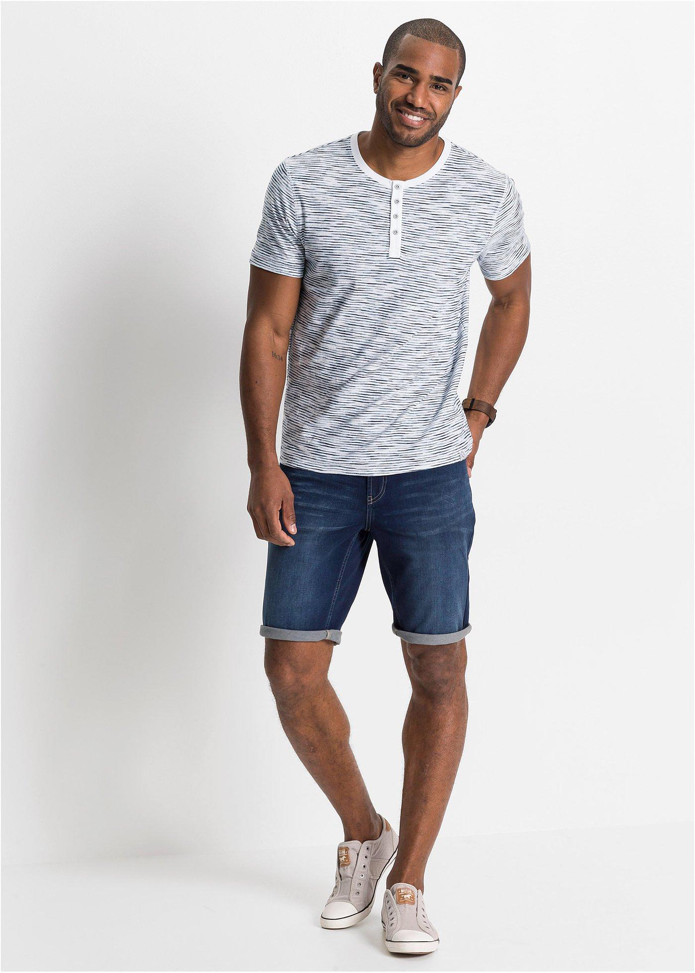 T-shirt z dekoltem henley z czystej bawełny, krótki rękaw - Bonprix