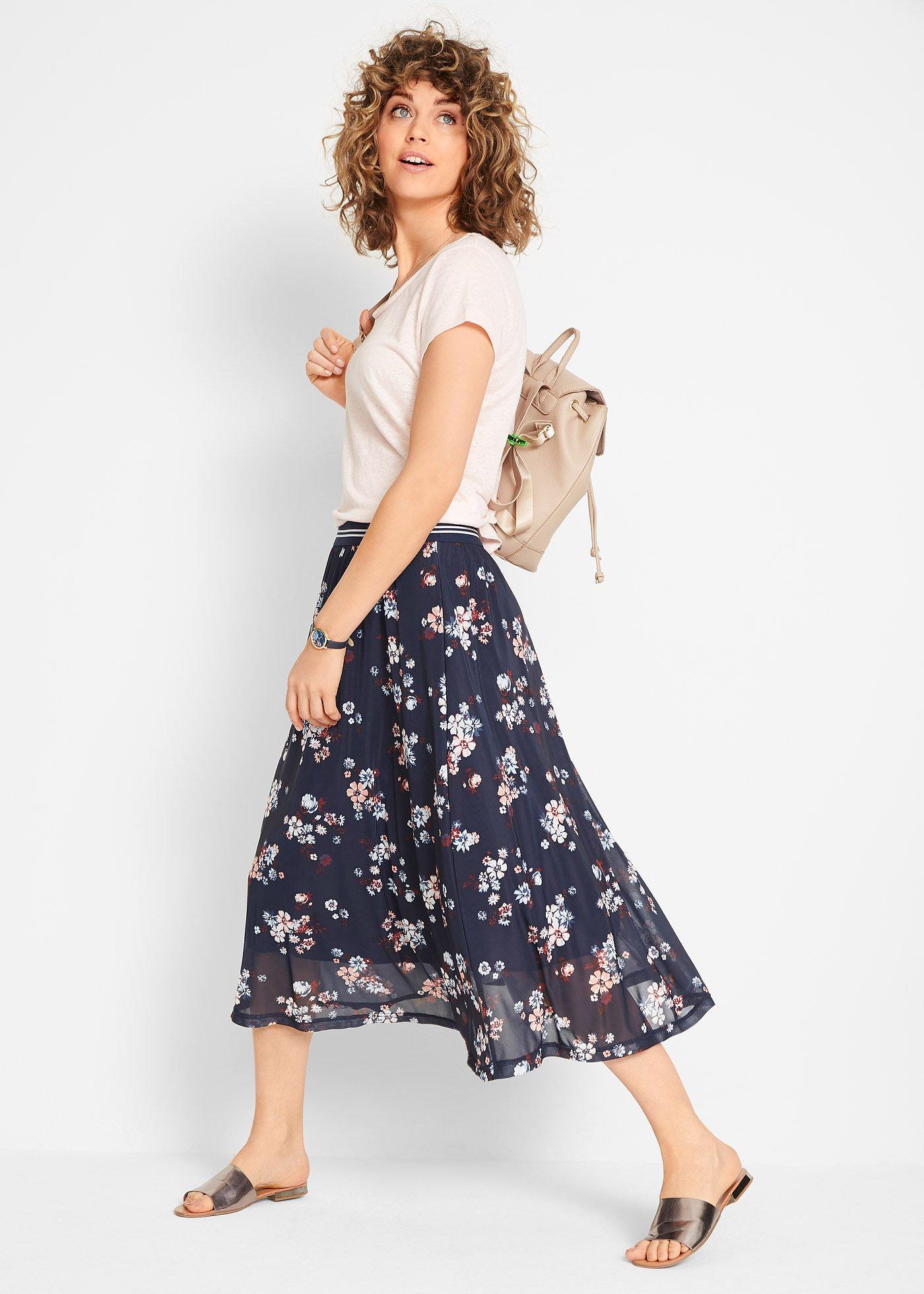 Spódnica siatkowa midi z elastycznym pasem - Bonprix