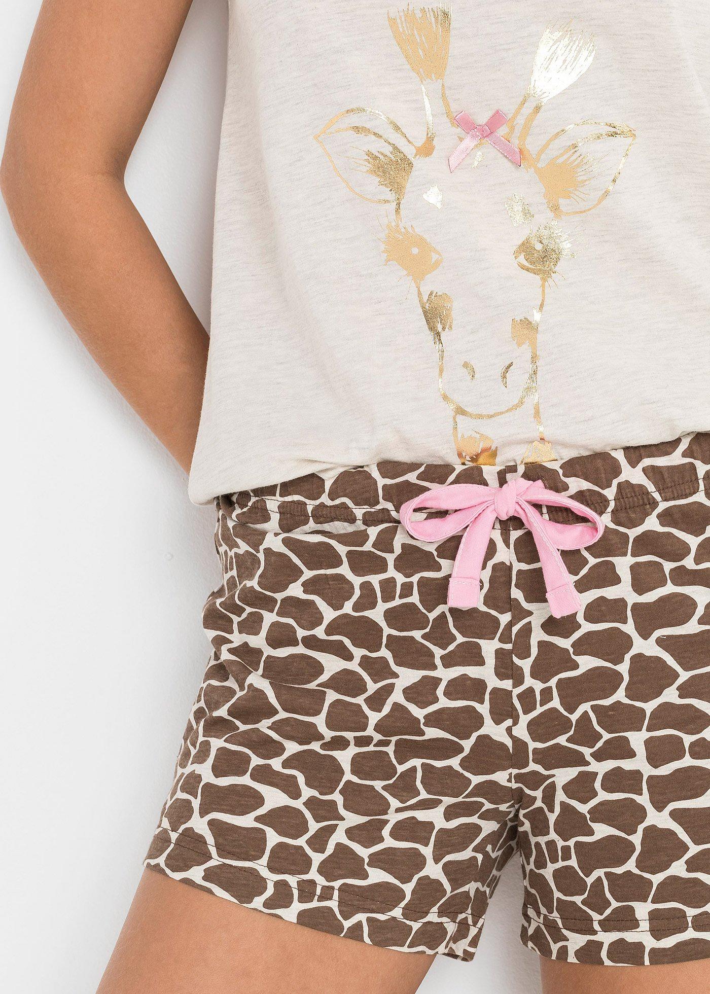 Piżama z krótkimi spodenkami z foliowym nadrukiem - Bonprix