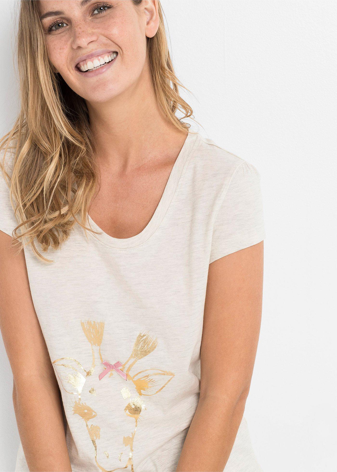 Piżama z krótkimi spodenkami z foliowym nadrukiem - Bonprix