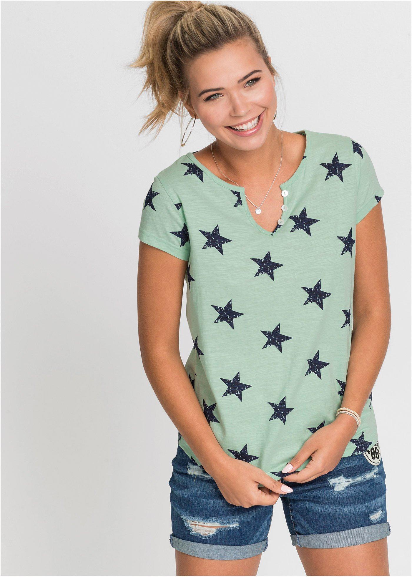 Bawełniany T-shirt we wzór w gwiazdki - Bonprix