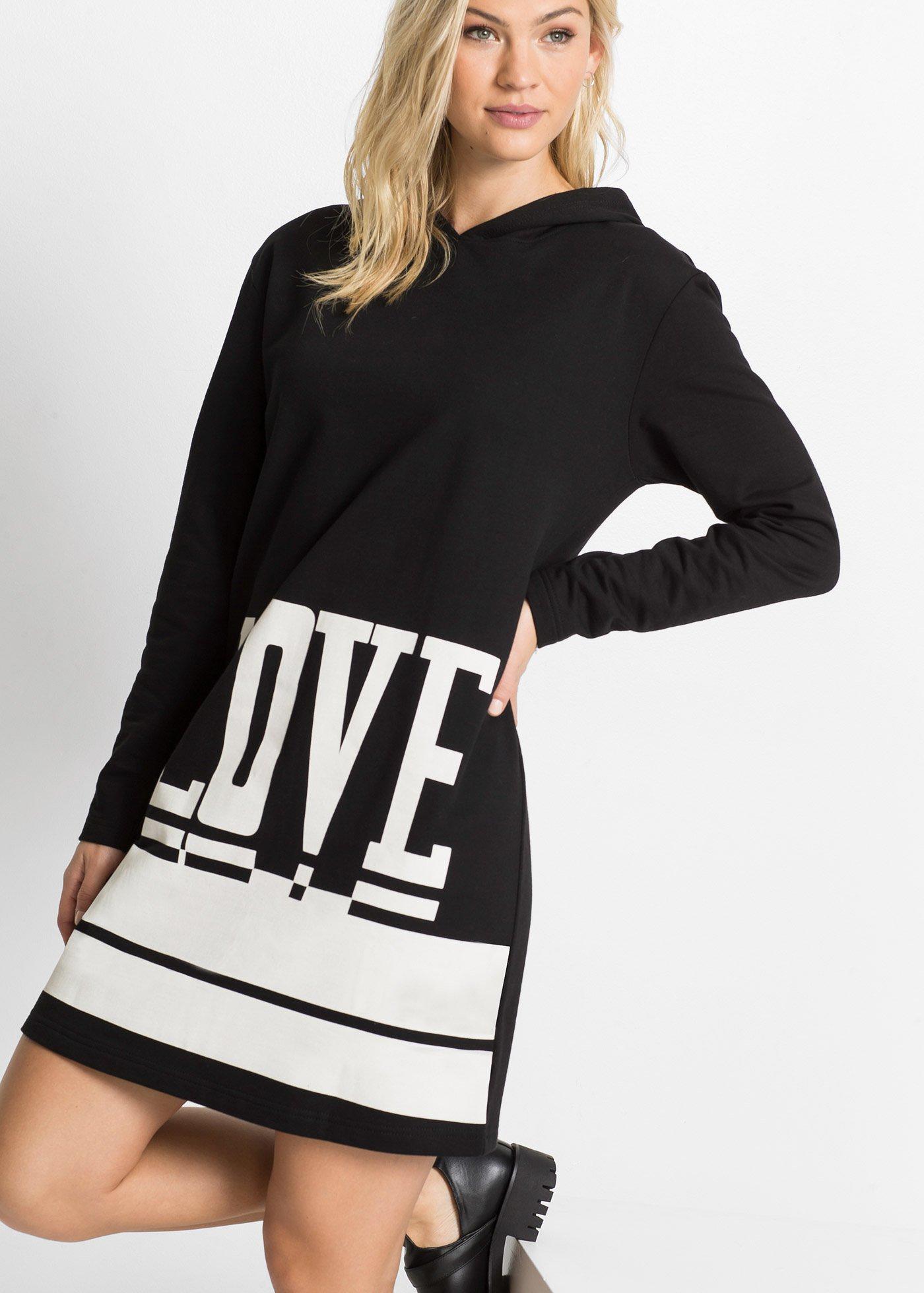Supercooles Hoodie-Kleid mit Druck - schwarz - Damen | bonprix