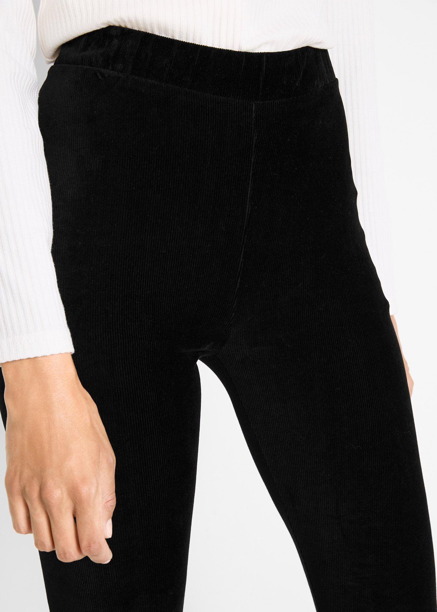 Legginsy ze sztruksu w drobny prążek, z wygodnym szerokim paskiem - Bonprix