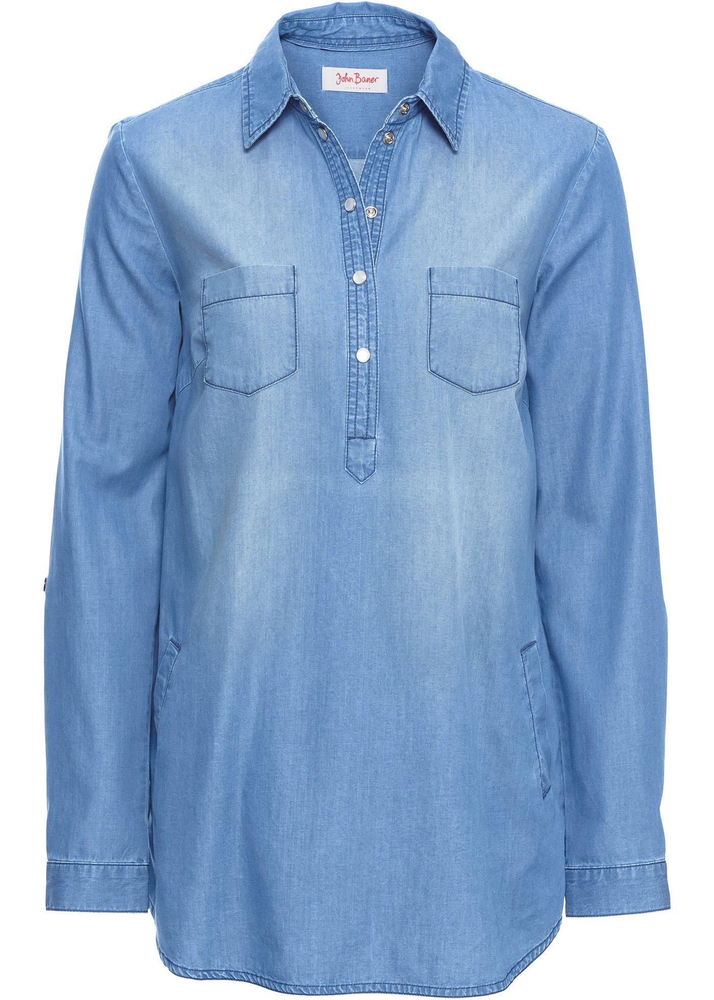 Modische Langarm-Jeanstunika mit halber Knopfleiste und vier Taschen